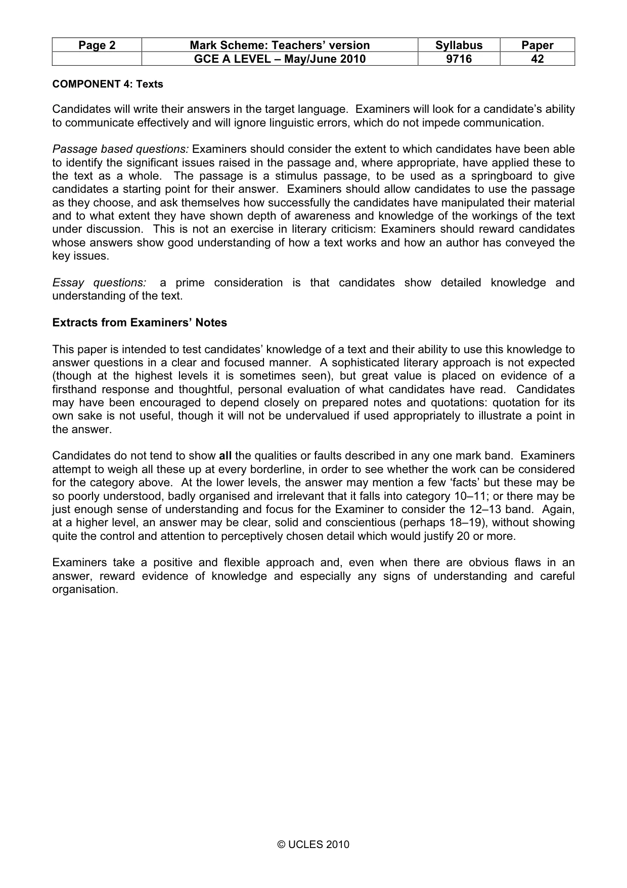 Mark scheme, page 2 of 3