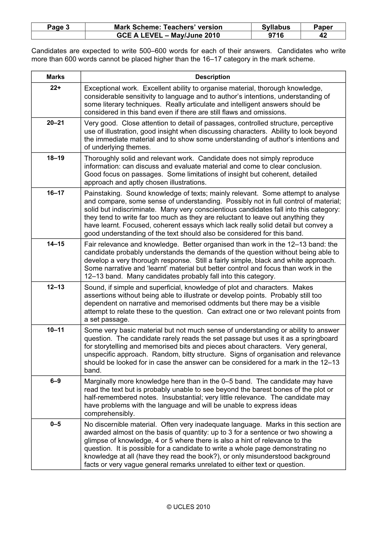 Mark scheme, page 3 of 3