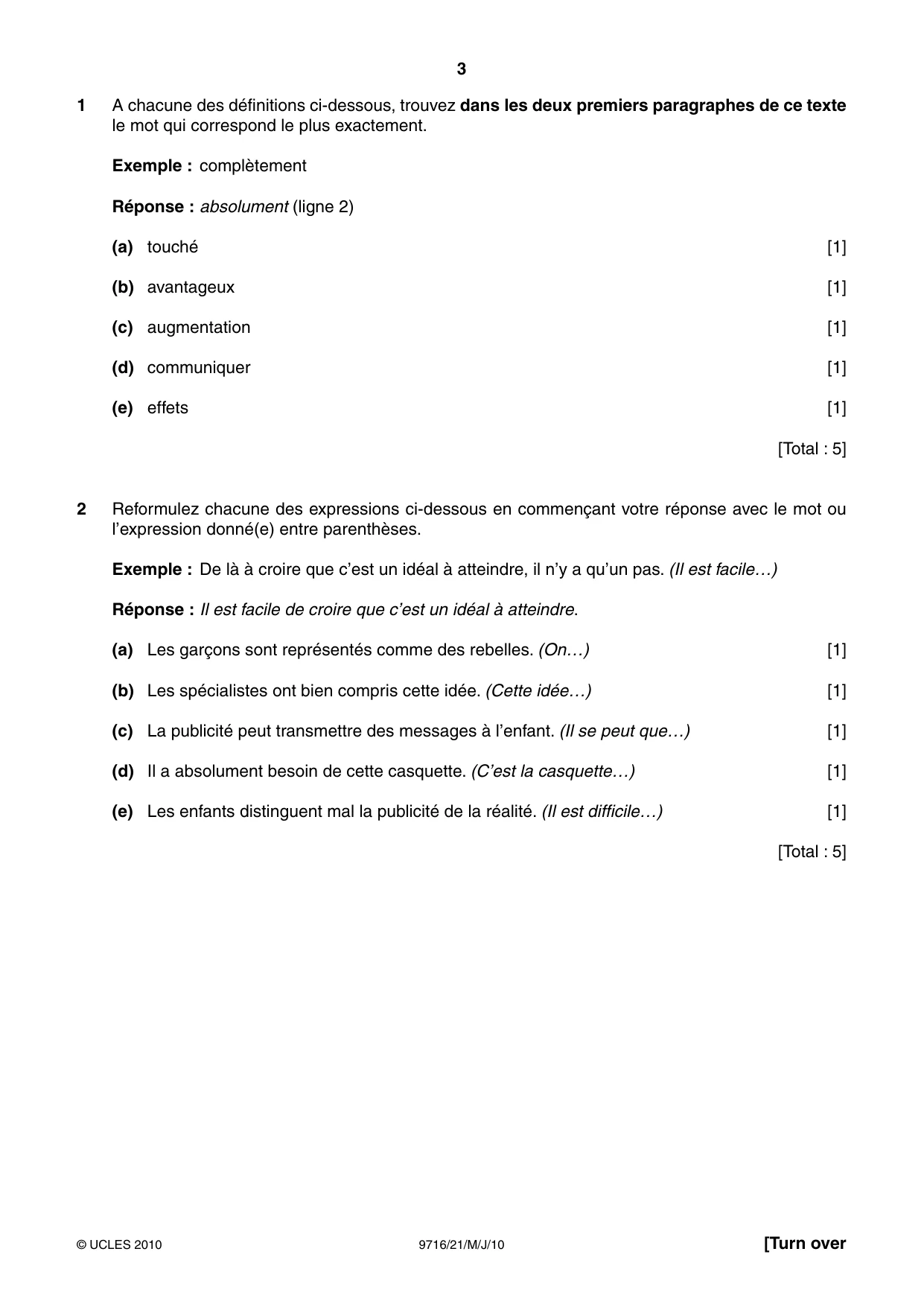 Cambridge A Level French (A Level only) 9716 2010 May/June Paper 2 · Variant 1 question paper, page 3 of 8