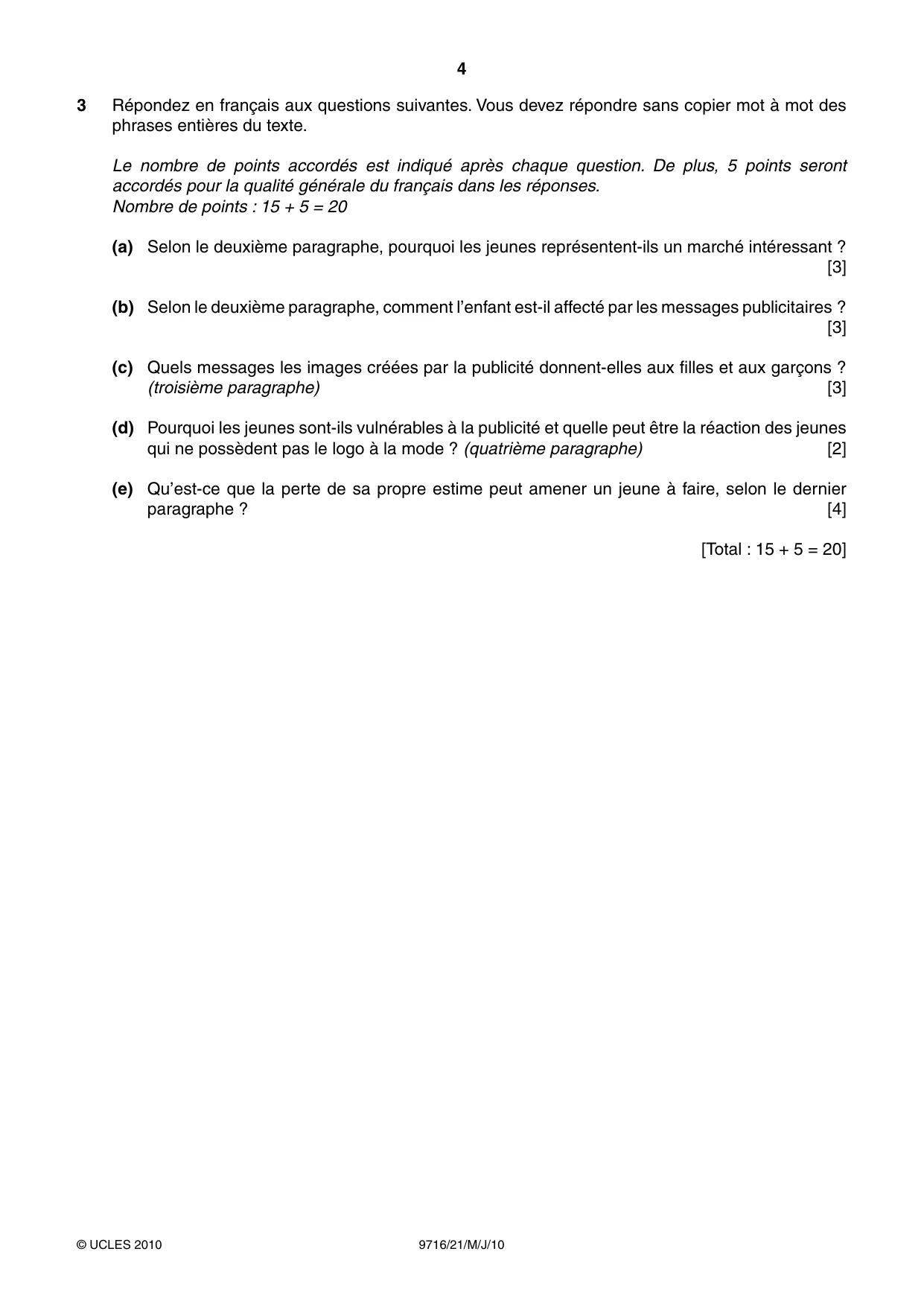 Cambridge A Level French (A Level only) 9716 2010 May/June Paper 2 · Variant 1 question paper, page 4 of 8