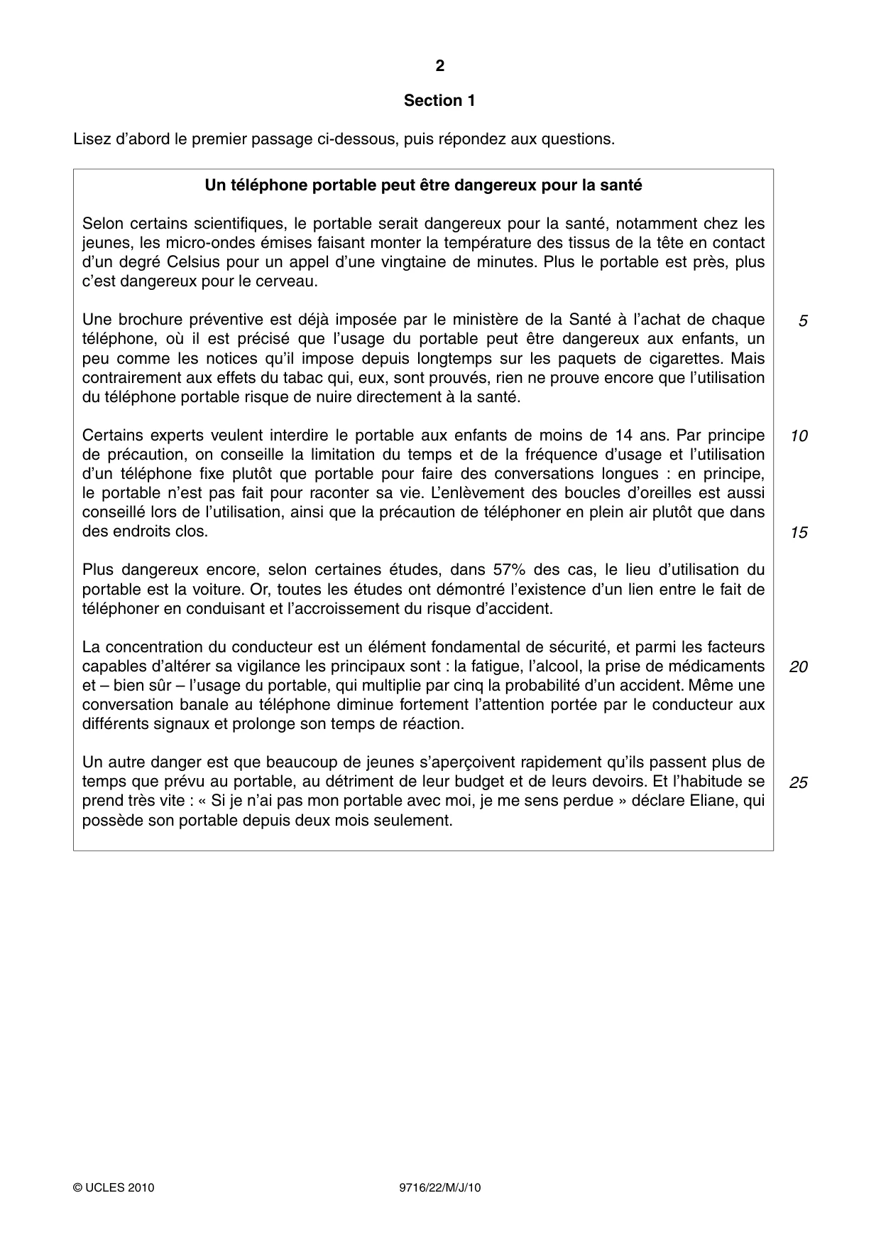 Cambridge A Level French (A Level only) 9716 2010 May/June Paper 2 · Variant 2 question paper, page 2 of 8