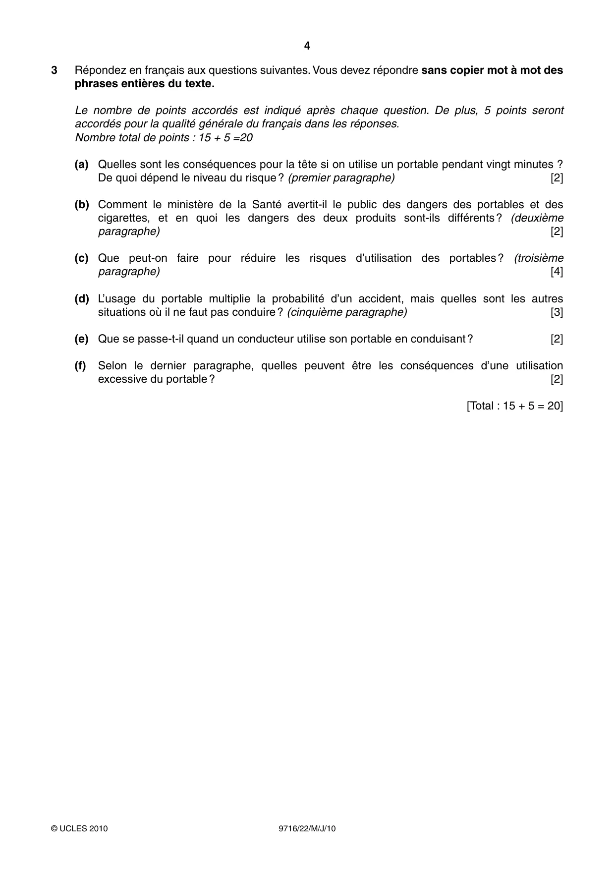 Cambridge A Level French (A Level only) 9716 2010 May/June Paper 2 · Variant 2 question paper, page 4 of 8