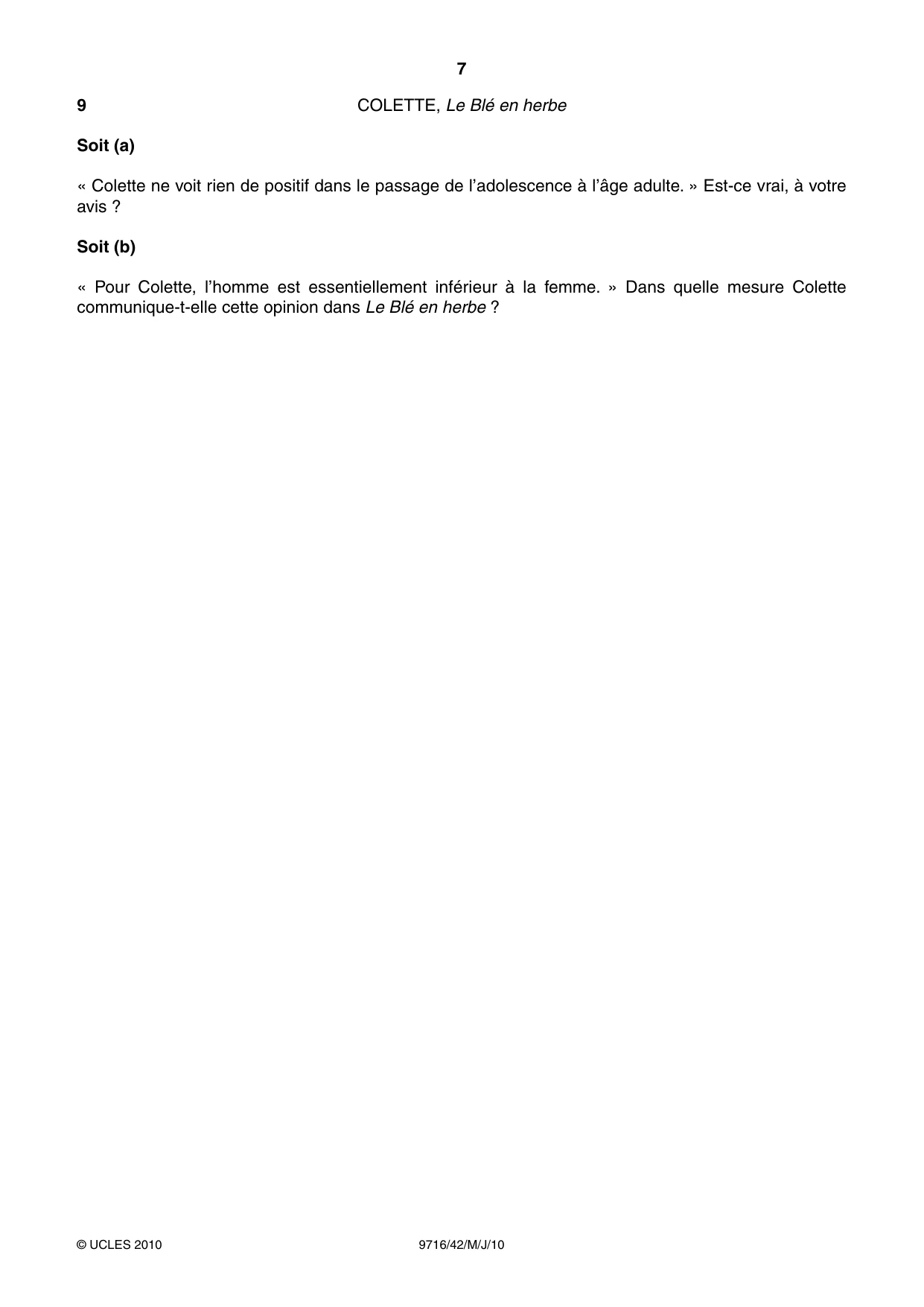 Cambridge A Level French (A Level only) 9716 2010 May/June Paper 4 · Variant 2 question paper, page 7 of 8