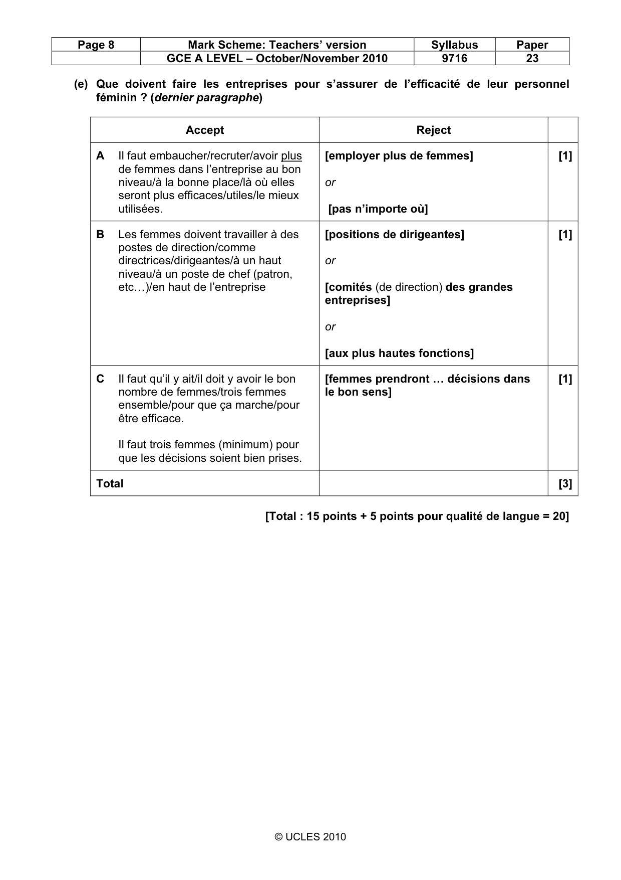 Mark scheme, page 8 of 16