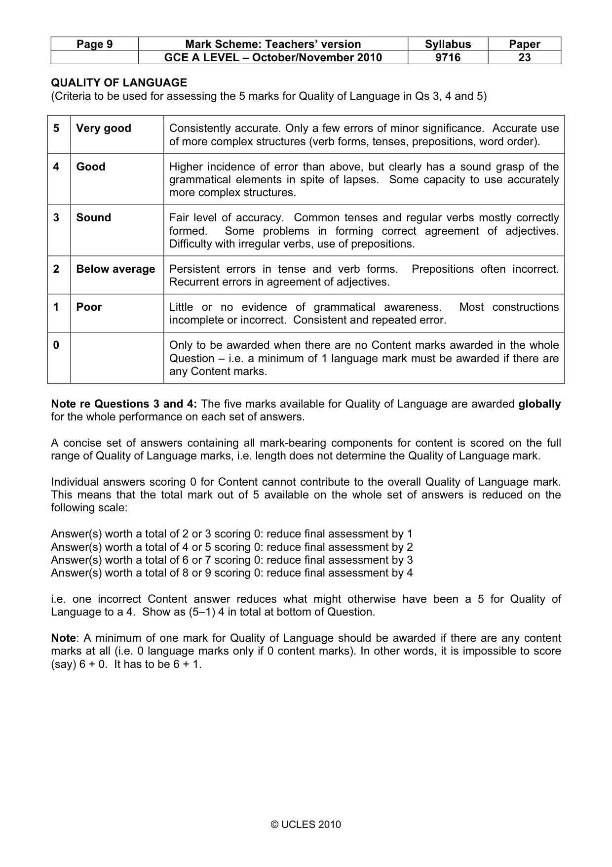 Mark scheme, page 9 of 16