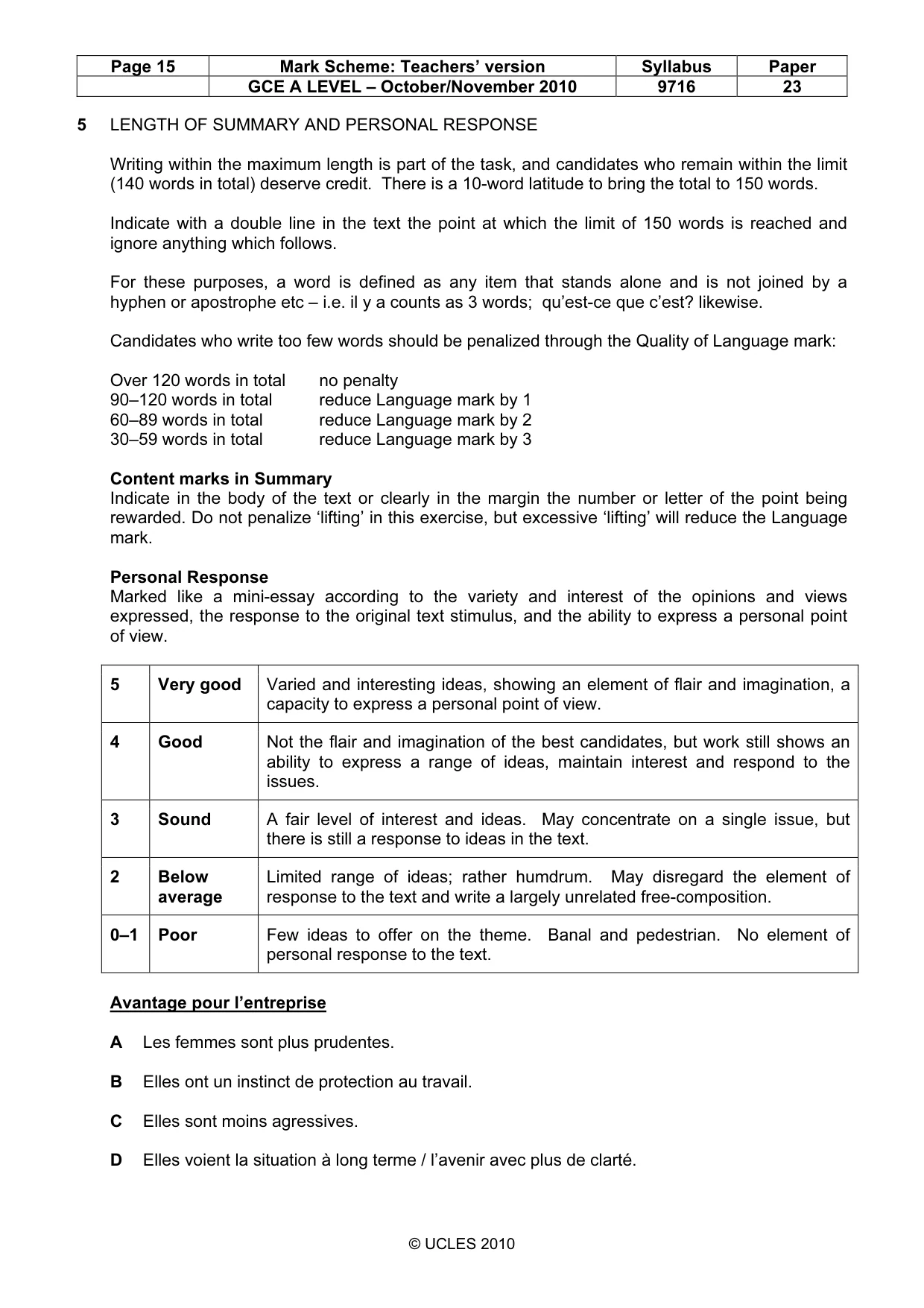Mark scheme, page 15 of 16