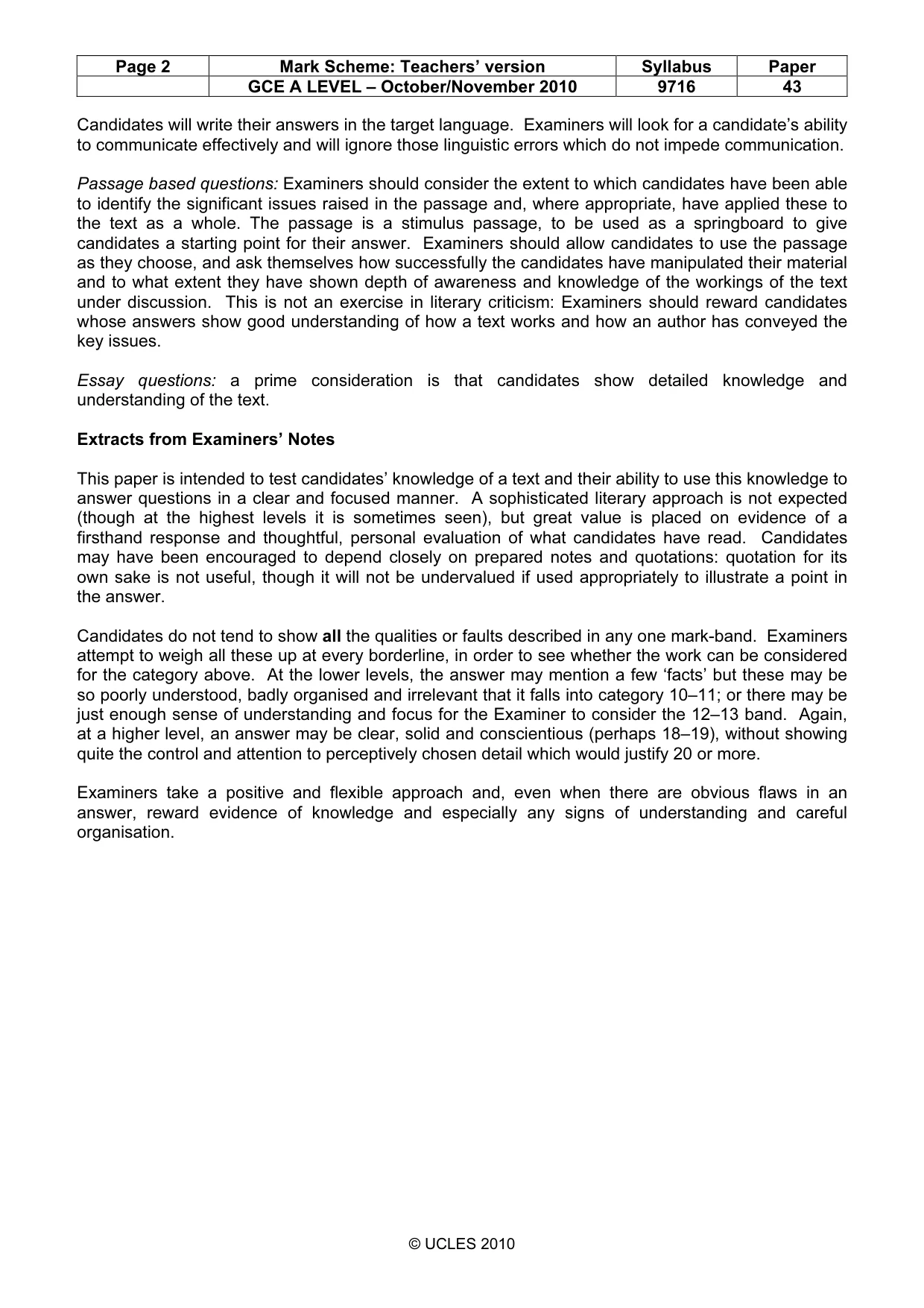 Mark scheme, page 2 of 3