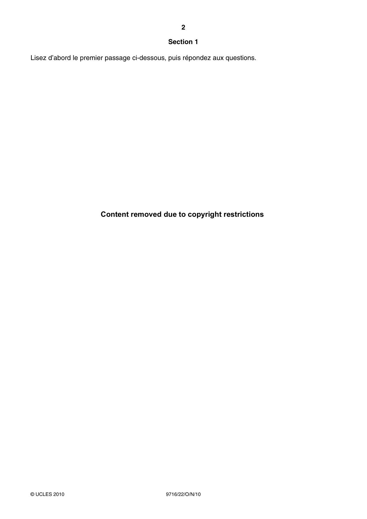 Cambridge A Level French (A Level only) 9716 2010 Oct/Nov Paper 2 · Variant 2 question paper, page 2 of 8