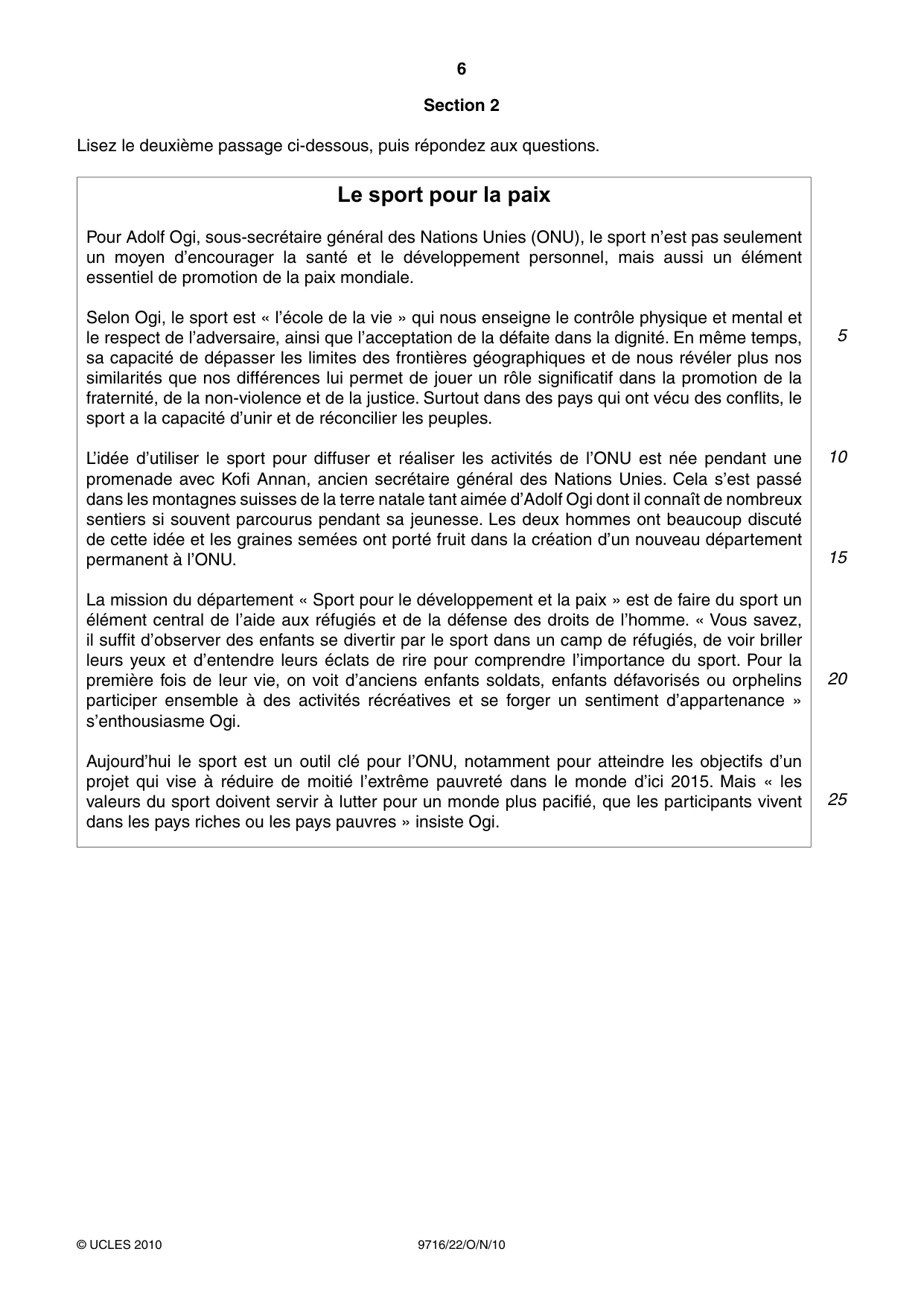 Cambridge A Level French (A Level only) 9716 2010 Oct/Nov Paper 2 · Variant 2 question paper, page 6 of 8