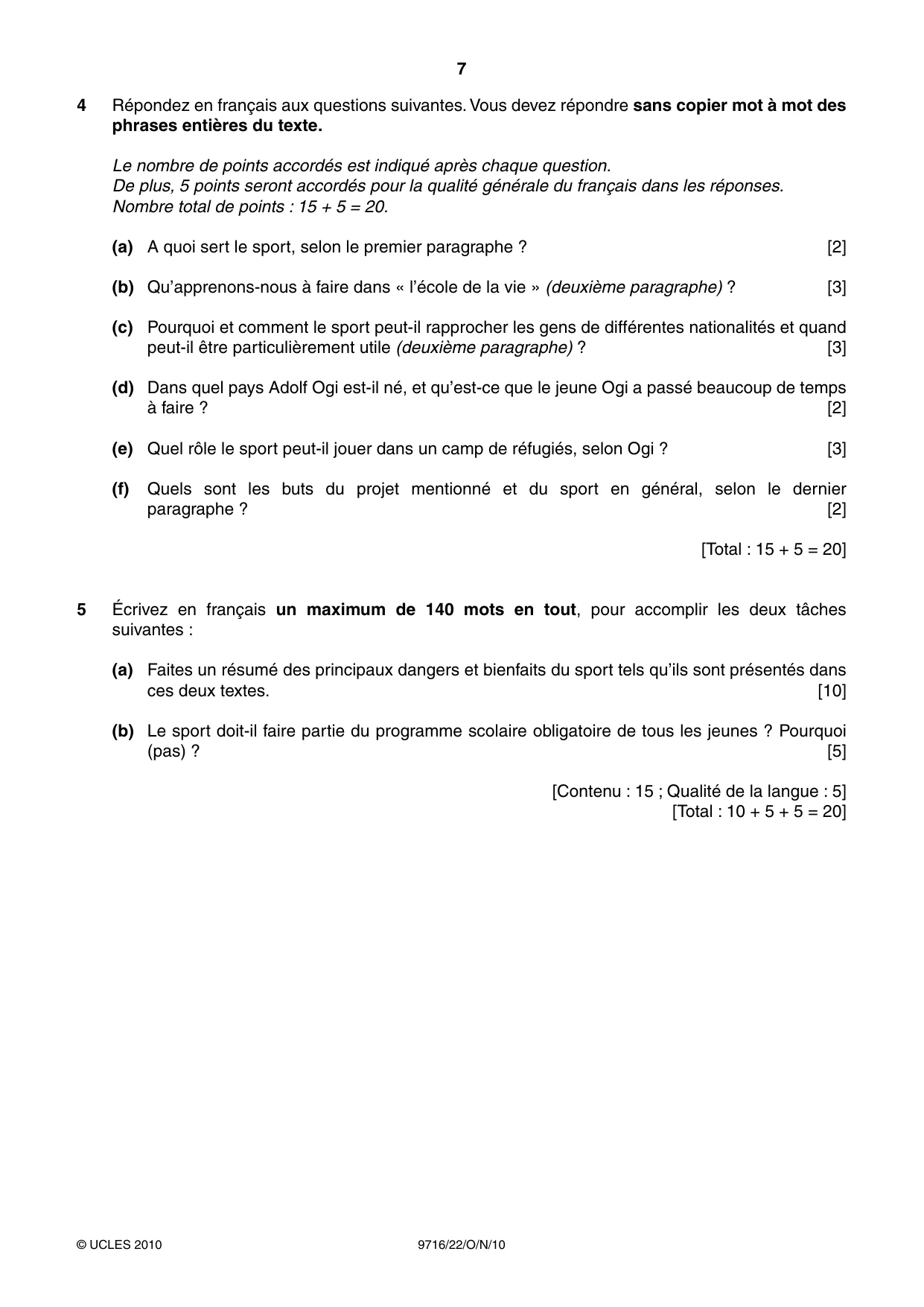 Cambridge A Level French (A Level only) 9716 2010 Oct/Nov Paper 2 · Variant 2 question paper, page 7 of 8