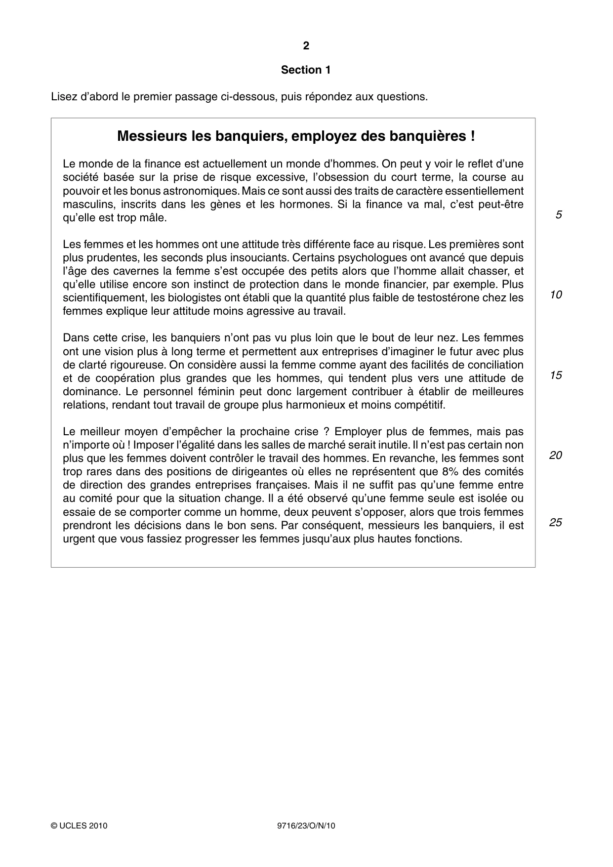 Cambridge A Level French (A Level only) 9716 2010 Oct/Nov Paper 2 · Variant 3 question paper, page 2 of 8