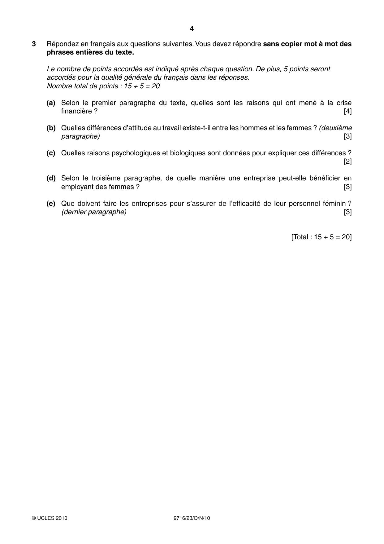Cambridge A Level French (A Level only) 9716 2010 Oct/Nov Paper 2 · Variant 3 question paper, page 4 of 8