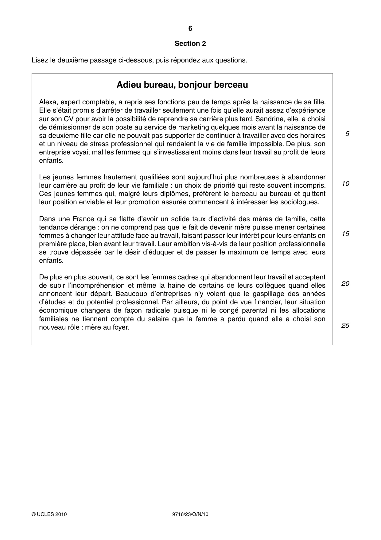 Cambridge A Level French (A Level only) 9716 2010 Oct/Nov Paper 2 · Variant 3 question paper, page 6 of 8