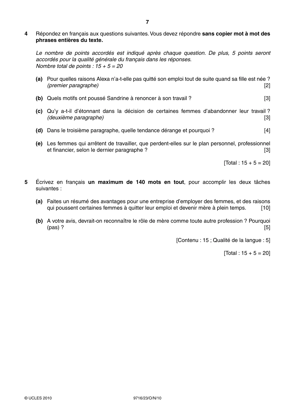 Cambridge A Level French (A Level only) 9716 2010 Oct/Nov Paper 2 · Variant 3 question paper, page 7 of 8