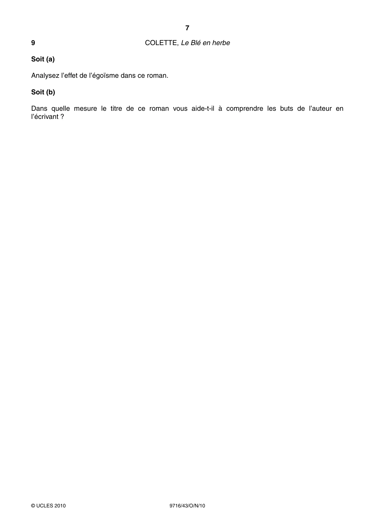 Cambridge A Level French (A Level only) 9716 2010 Oct/Nov Paper 4 · Variant 3 question paper, page 7 of 8
