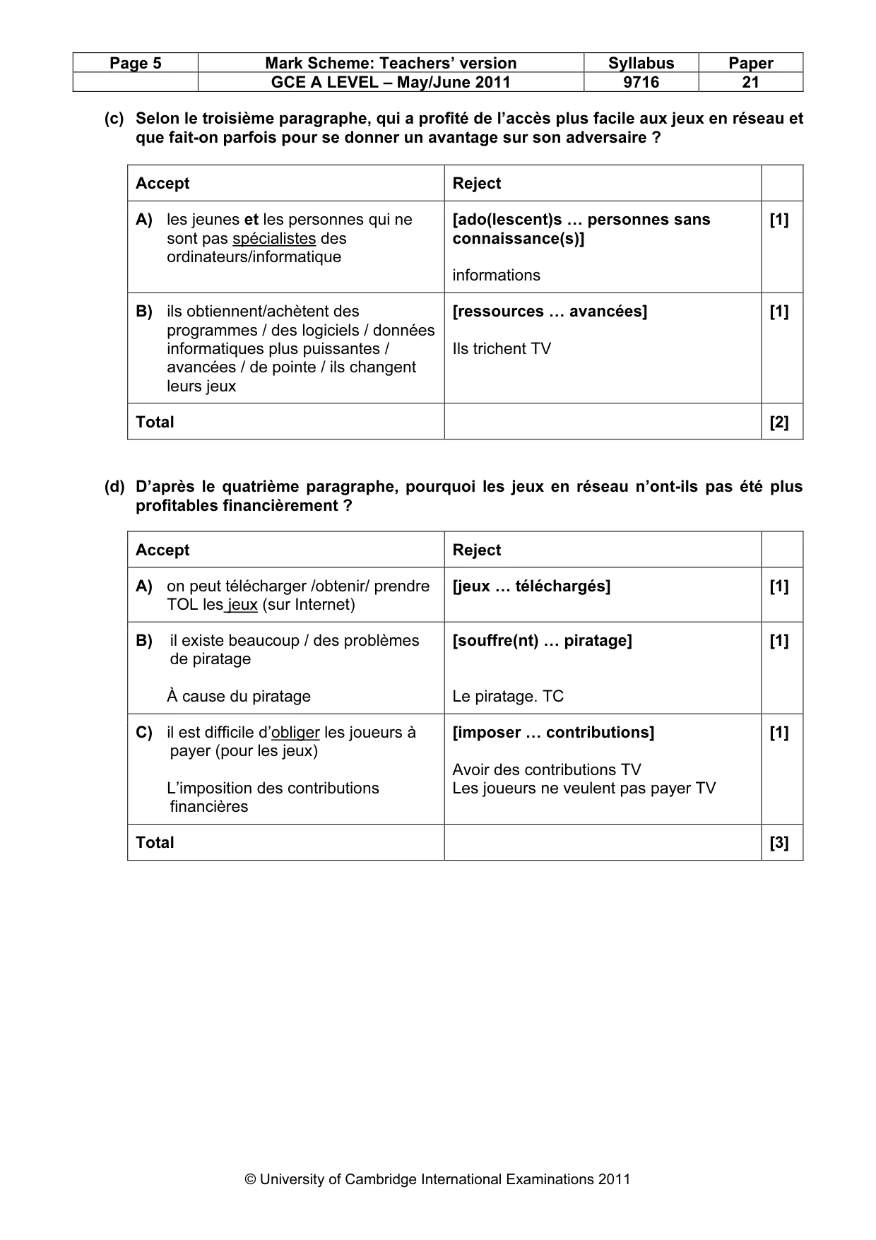 Mark scheme, page 5 of 12