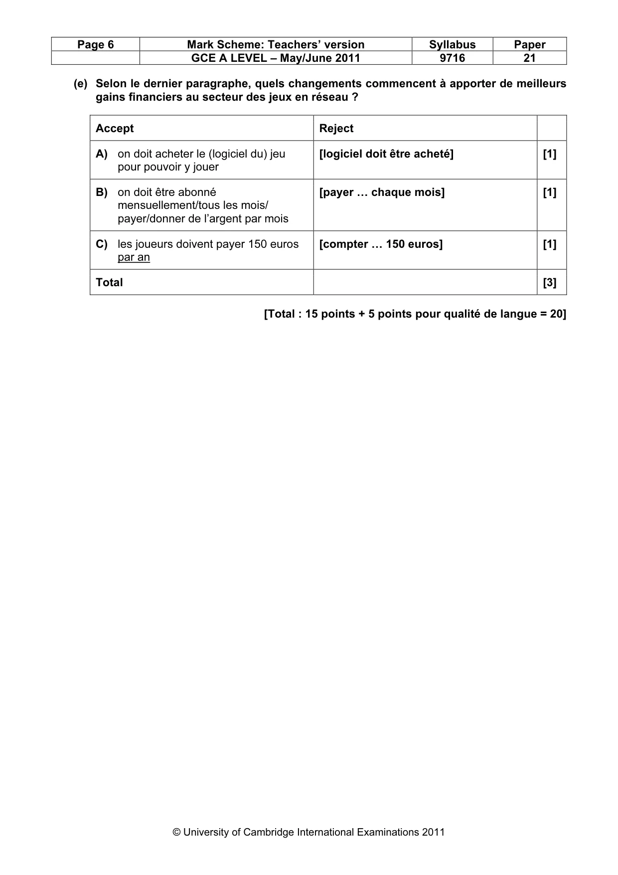 Mark scheme, page 6 of 12