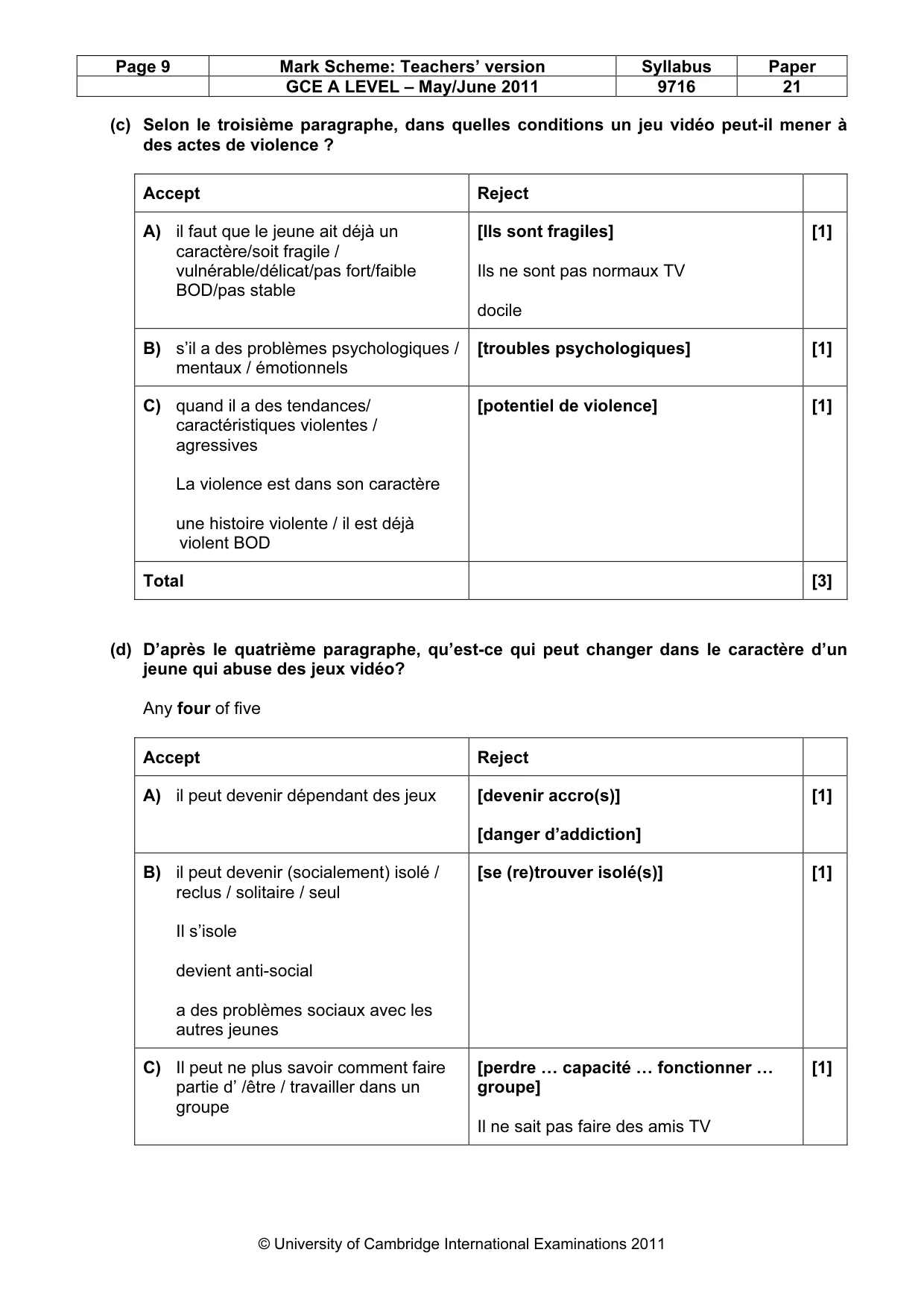 Mark scheme, page 9 of 12
