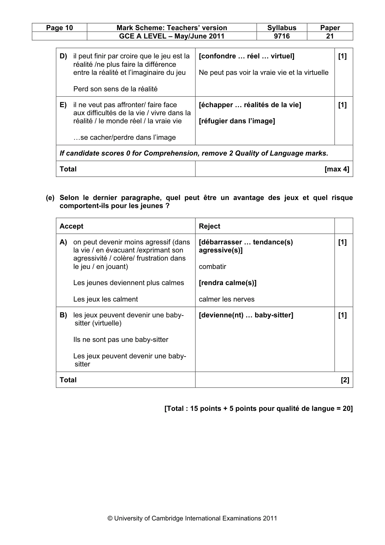 Mark scheme, page 10 of 12