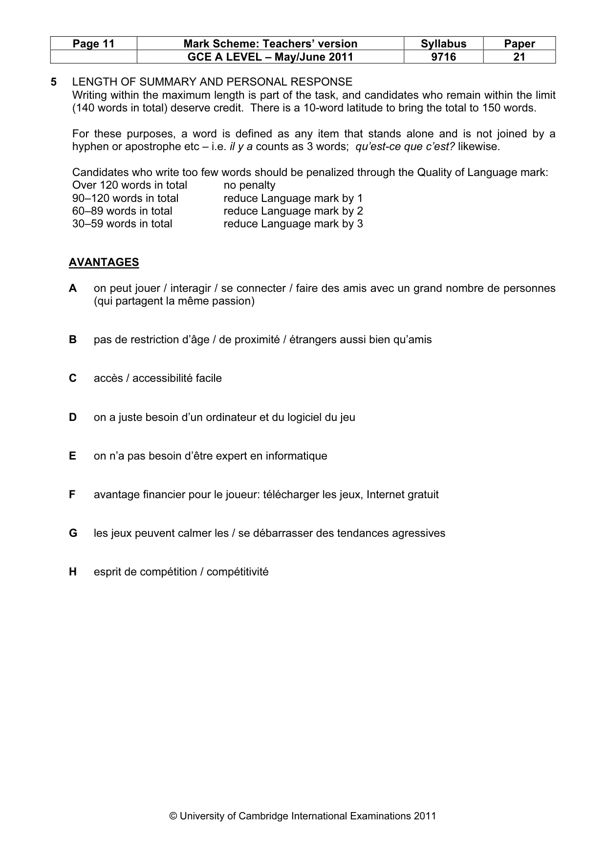 Mark scheme, page 11 of 12