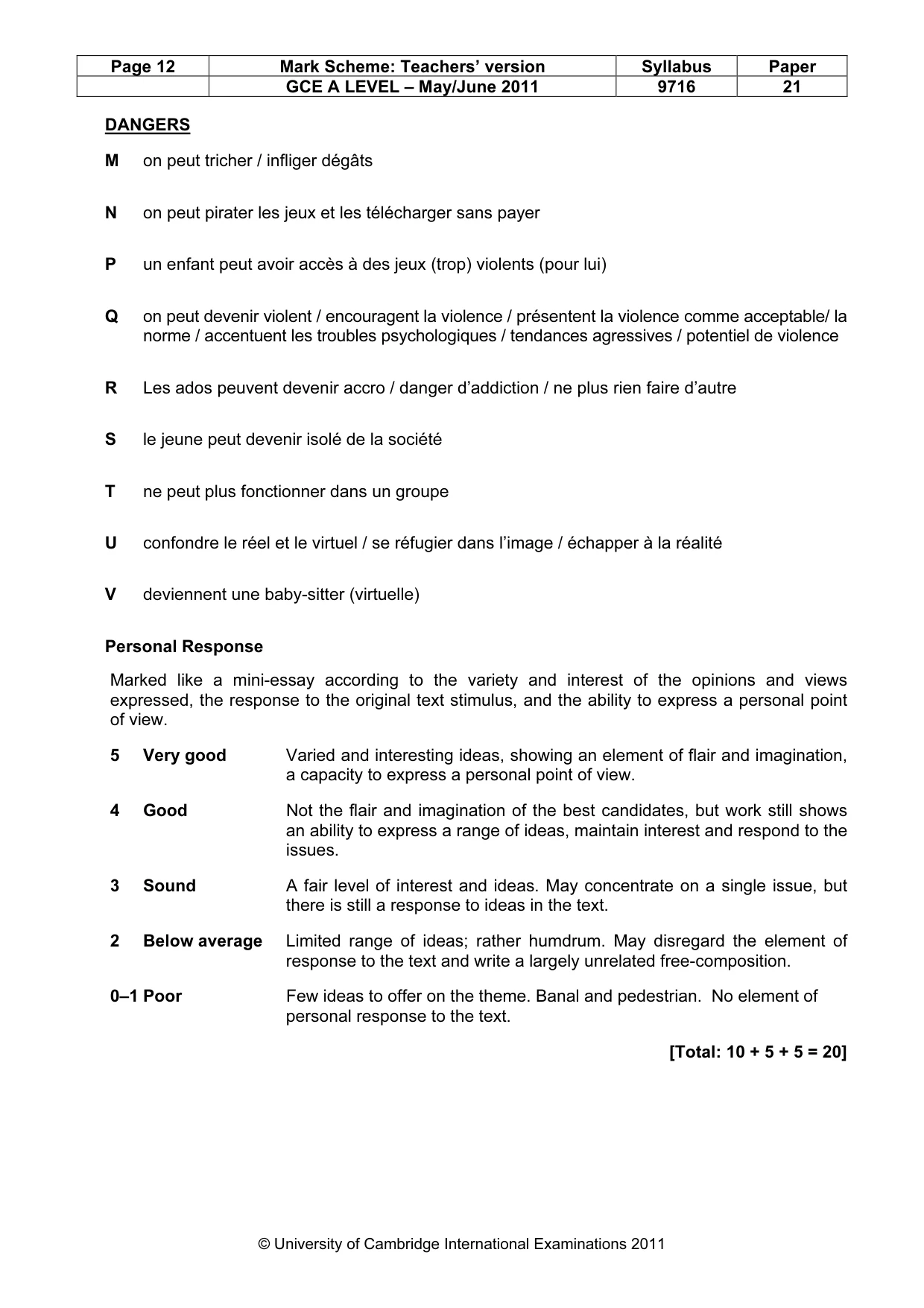 Mark scheme, page 12 of 12
