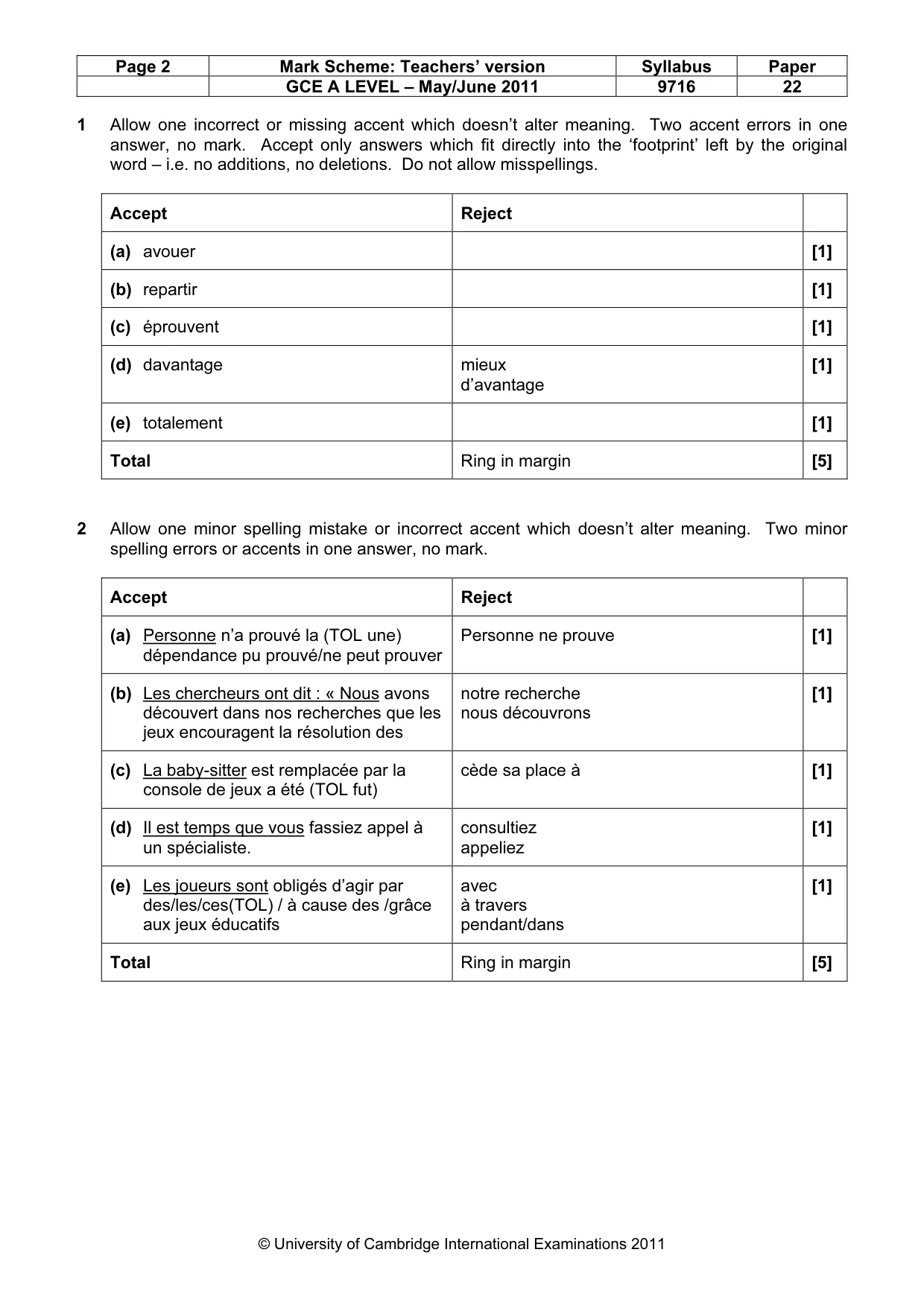 Mark scheme, page 2 of 11