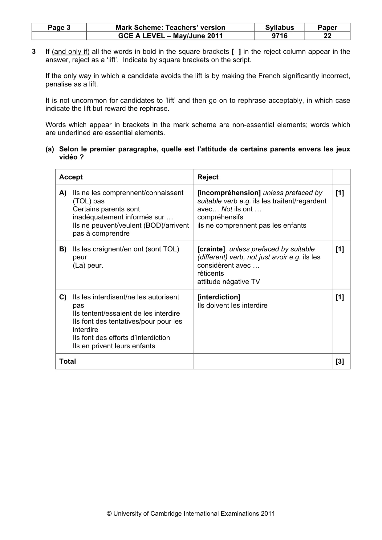 Mark scheme, page 3 of 11
