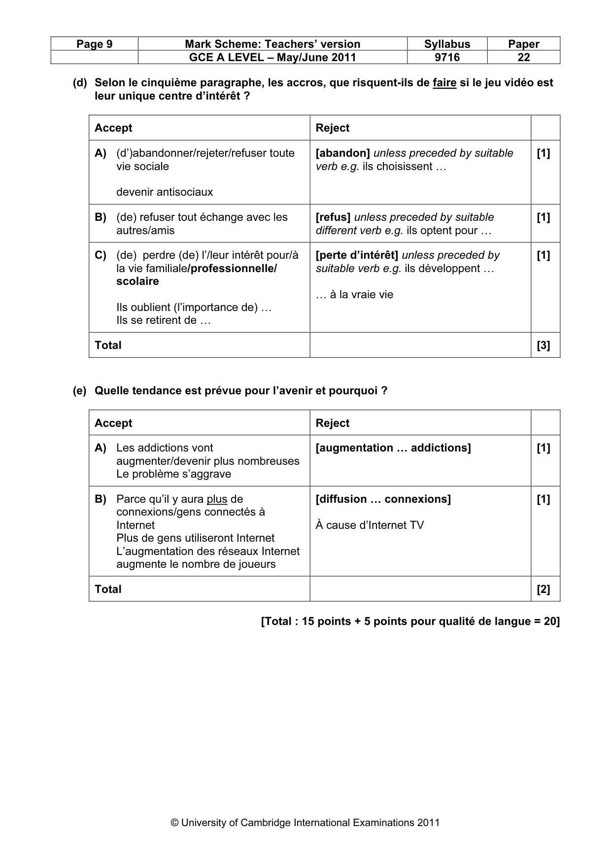 Mark scheme, page 9 of 11