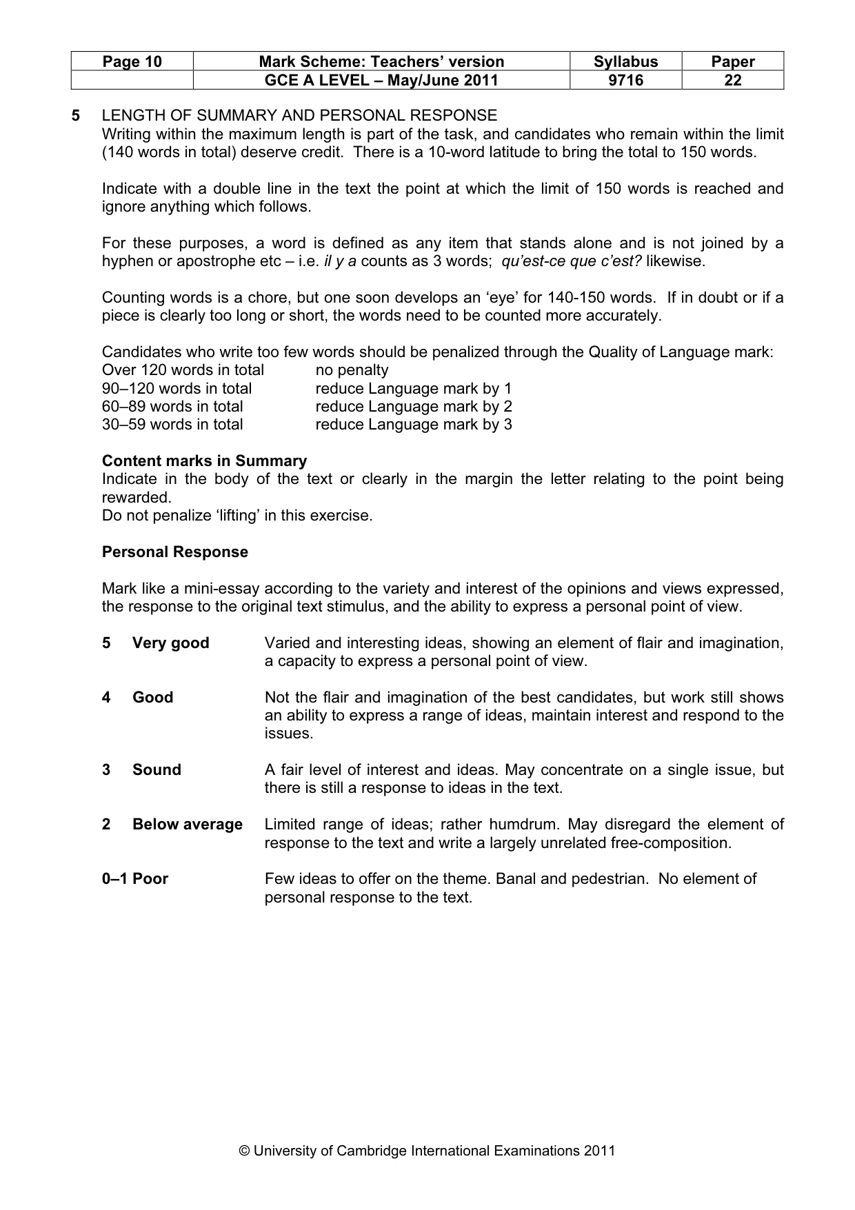 Mark scheme, page 10 of 11