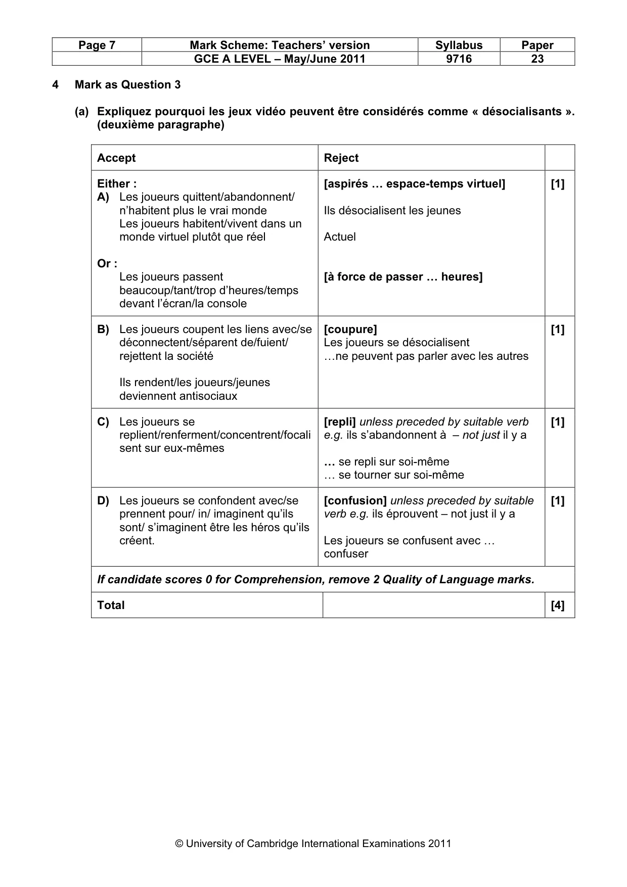 Mark scheme, page 7 of 11