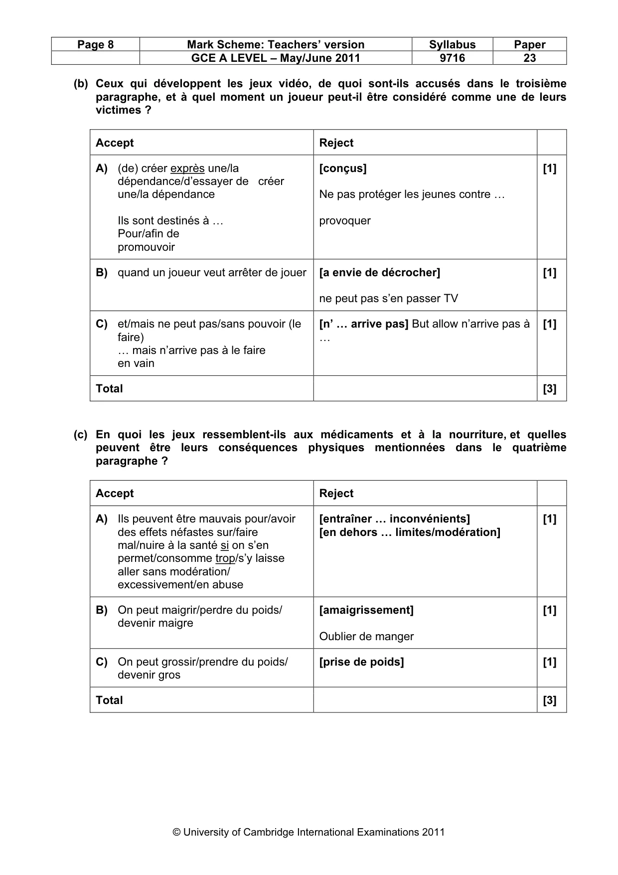 Mark scheme, page 8 of 11