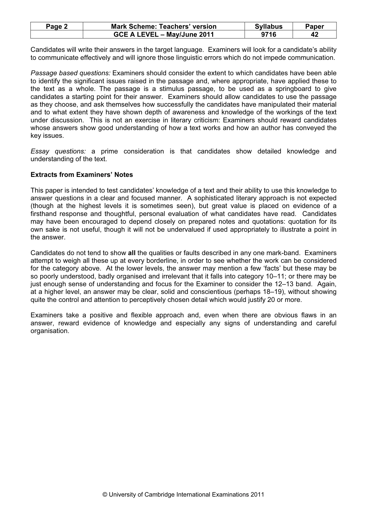 Mark scheme, page 2 of 3