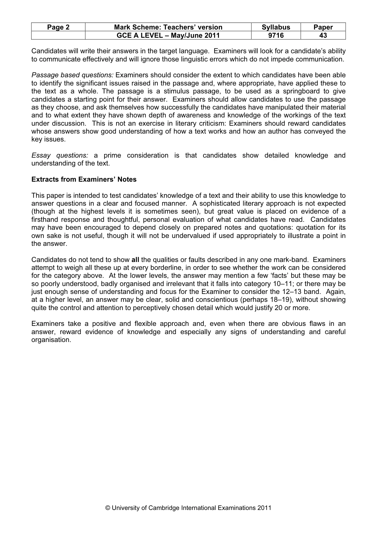 Mark scheme, page 2 of 3
