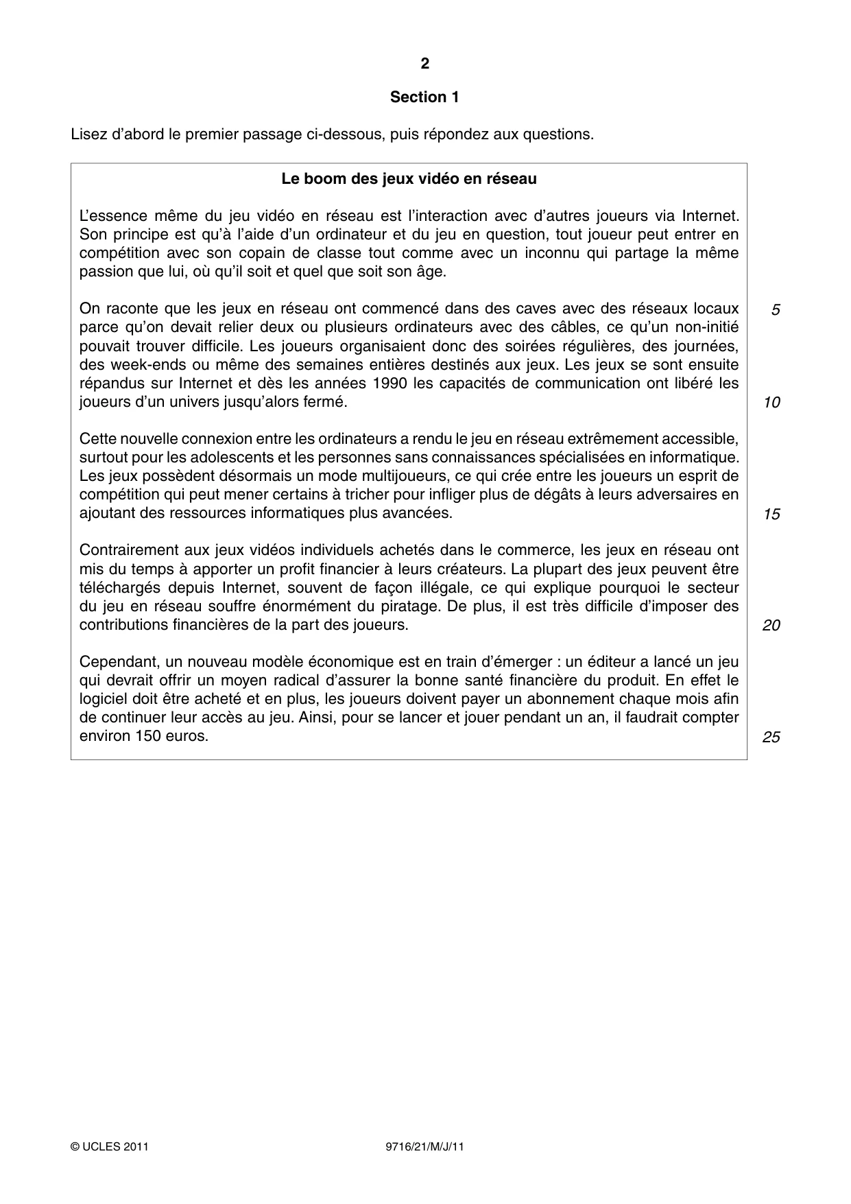Cambridge A Level French (A Level only) 9716 2011 May/June Paper 2 · Variant 1 question paper, page 2 of 8
