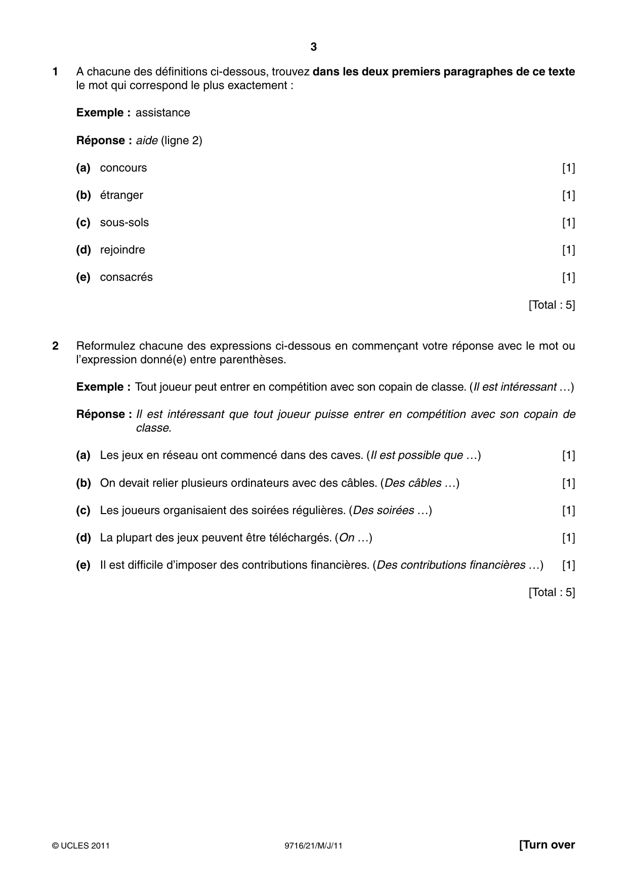 Cambridge A Level French (A Level only) 9716 2011 May/June Paper 2 · Variant 1 question paper, page 3 of 8