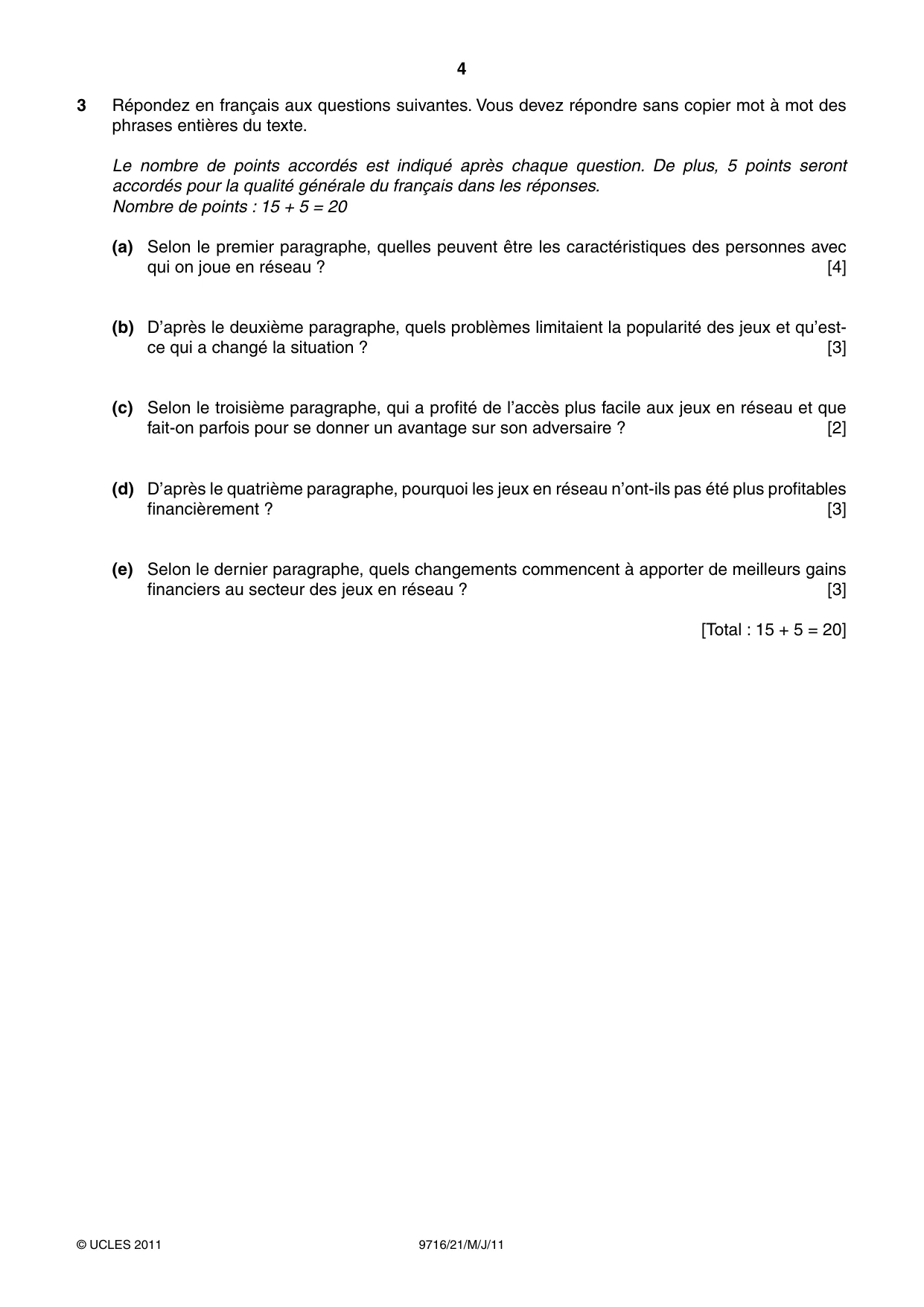 Cambridge A Level French (A Level only) 9716 2011 May/June Paper 2 · Variant 1 question paper, page 4 of 8