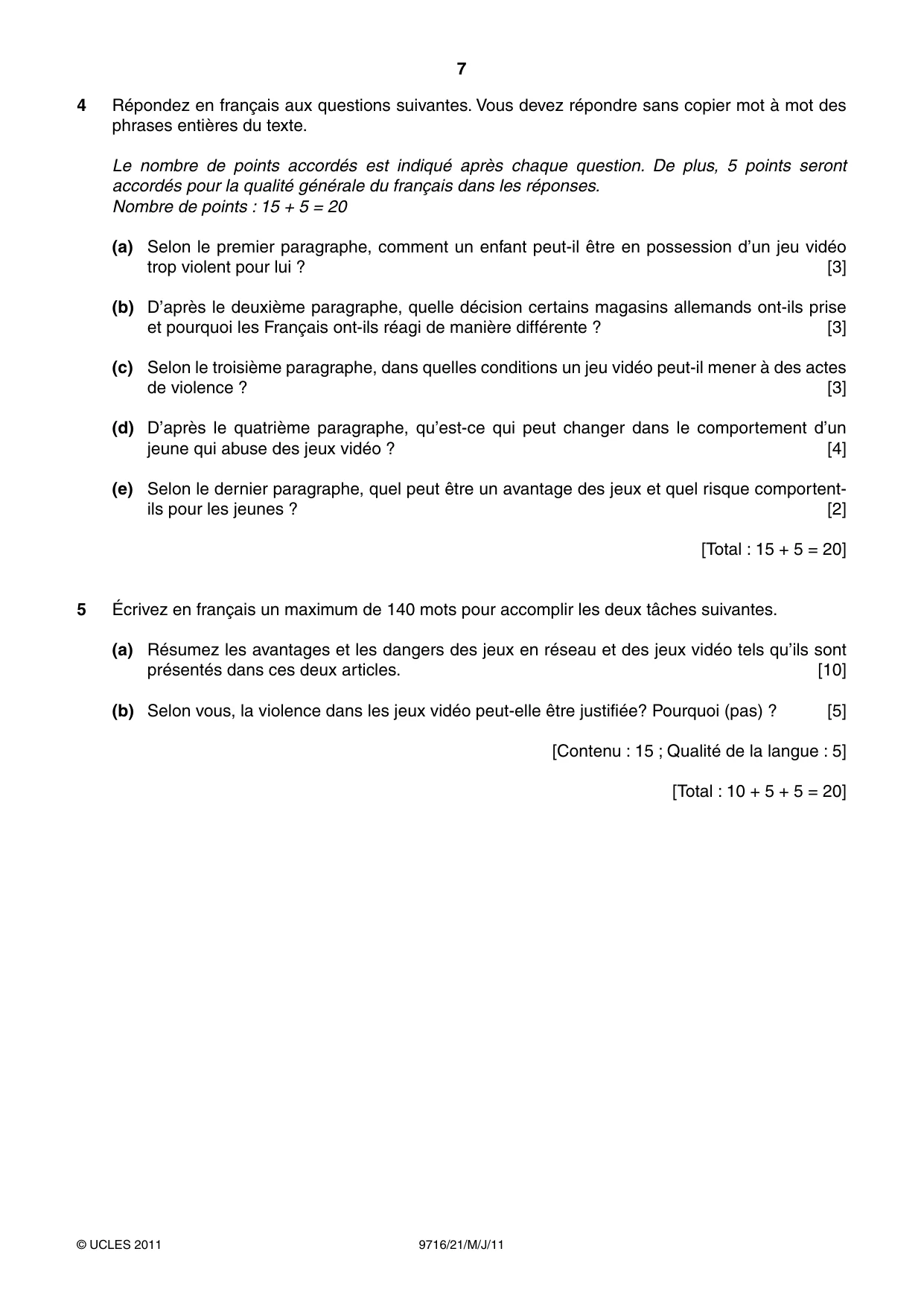 Cambridge A Level French (A Level only) 9716 2011 May/June Paper 2 · Variant 1 question paper, page 7 of 8
