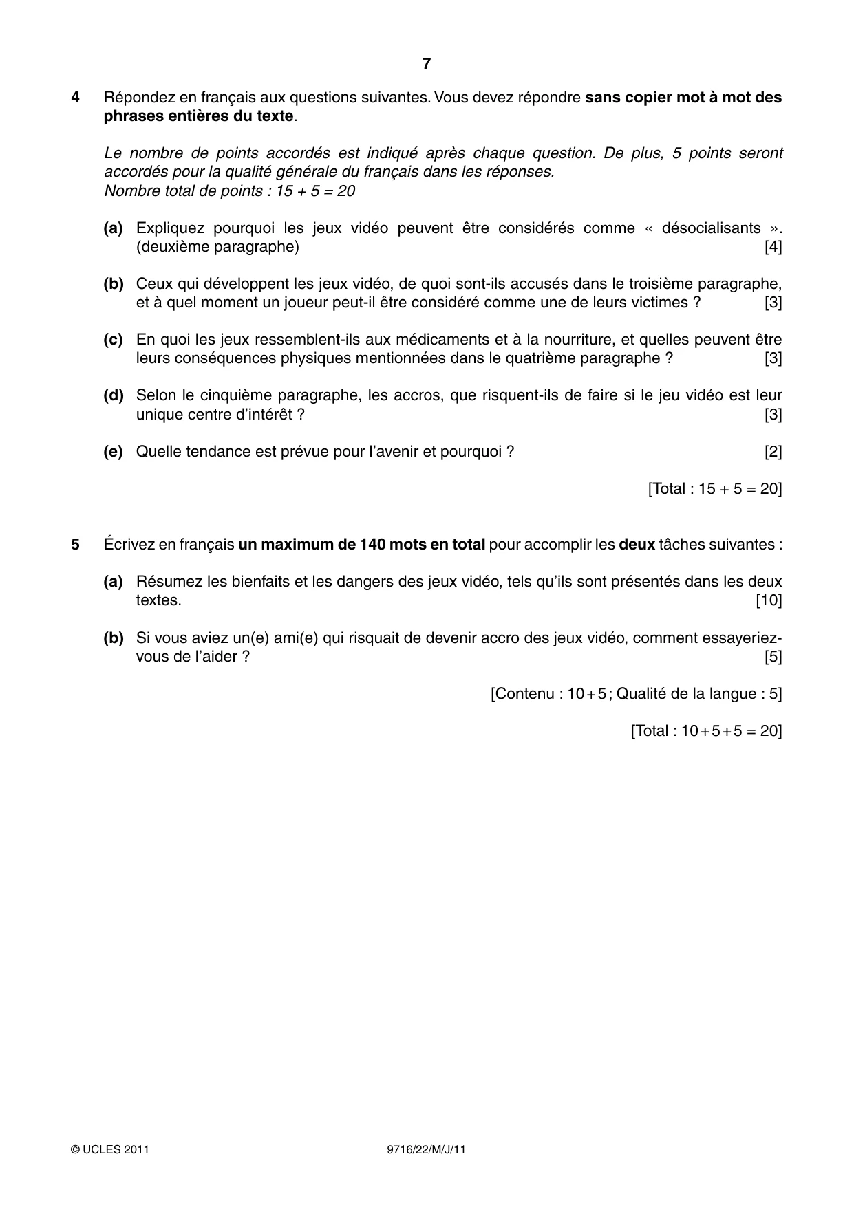 Cambridge A Level French (A Level only) 9716 2011 May/June Paper 2 · Variant 2 question paper, page 7 of 8