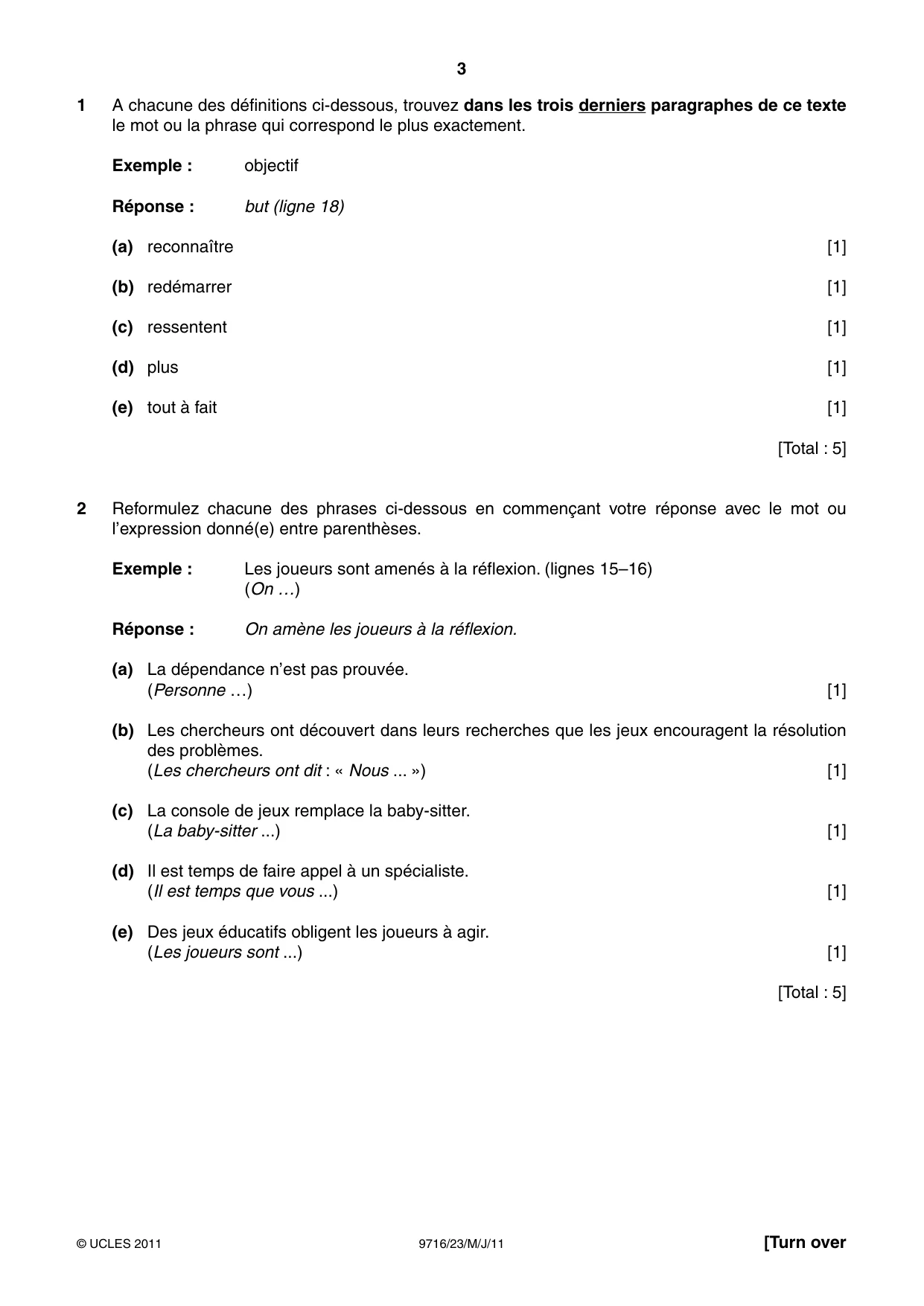 Cambridge A Level French (A Level only) 9716 2011 May/June Paper 2 · Variant 3 question paper, page 3 of 8