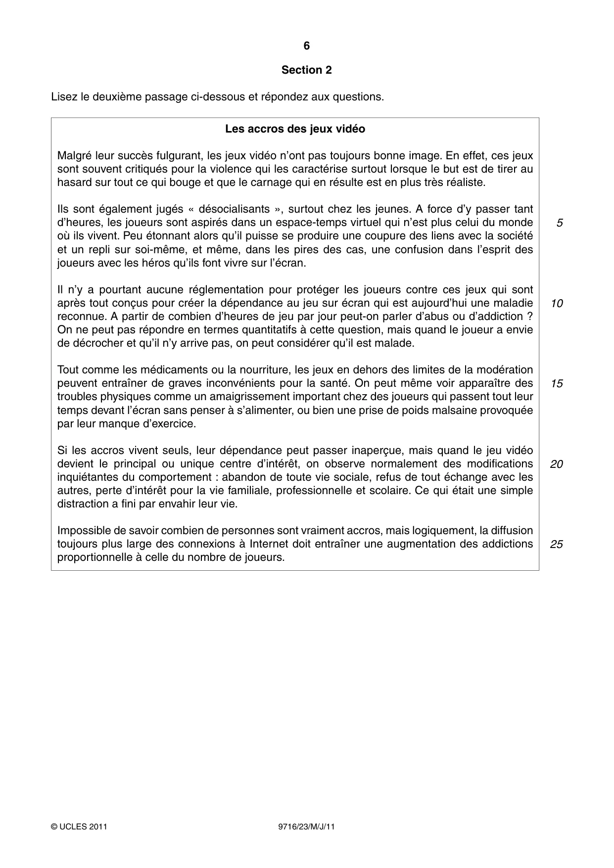 Cambridge A Level French (A Level only) 9716 2011 May/June Paper 2 · Variant 3 question paper, page 6 of 8