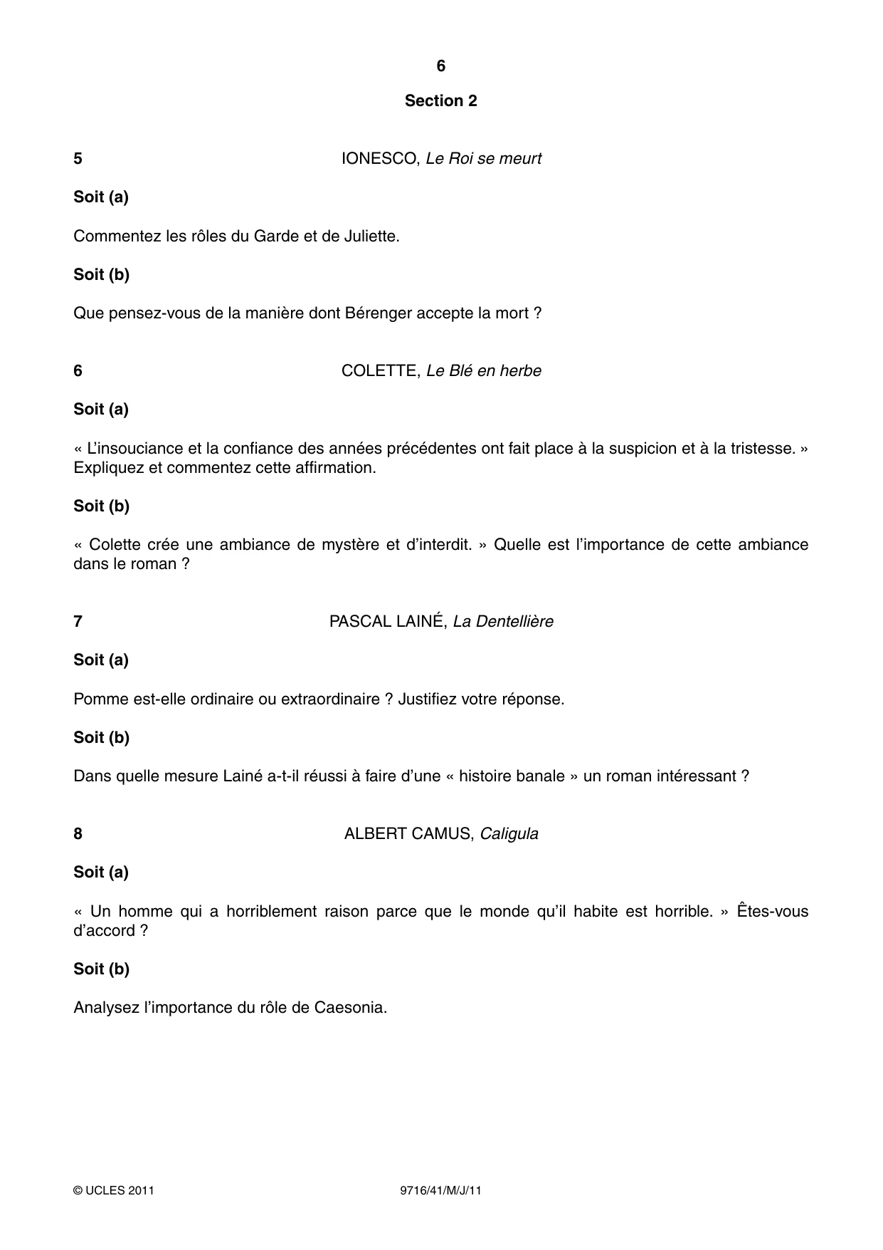 Cambridge A Level French (A Level only) 9716 2011 May/June Paper 4 · Variant 1 question paper, page 6 of 8