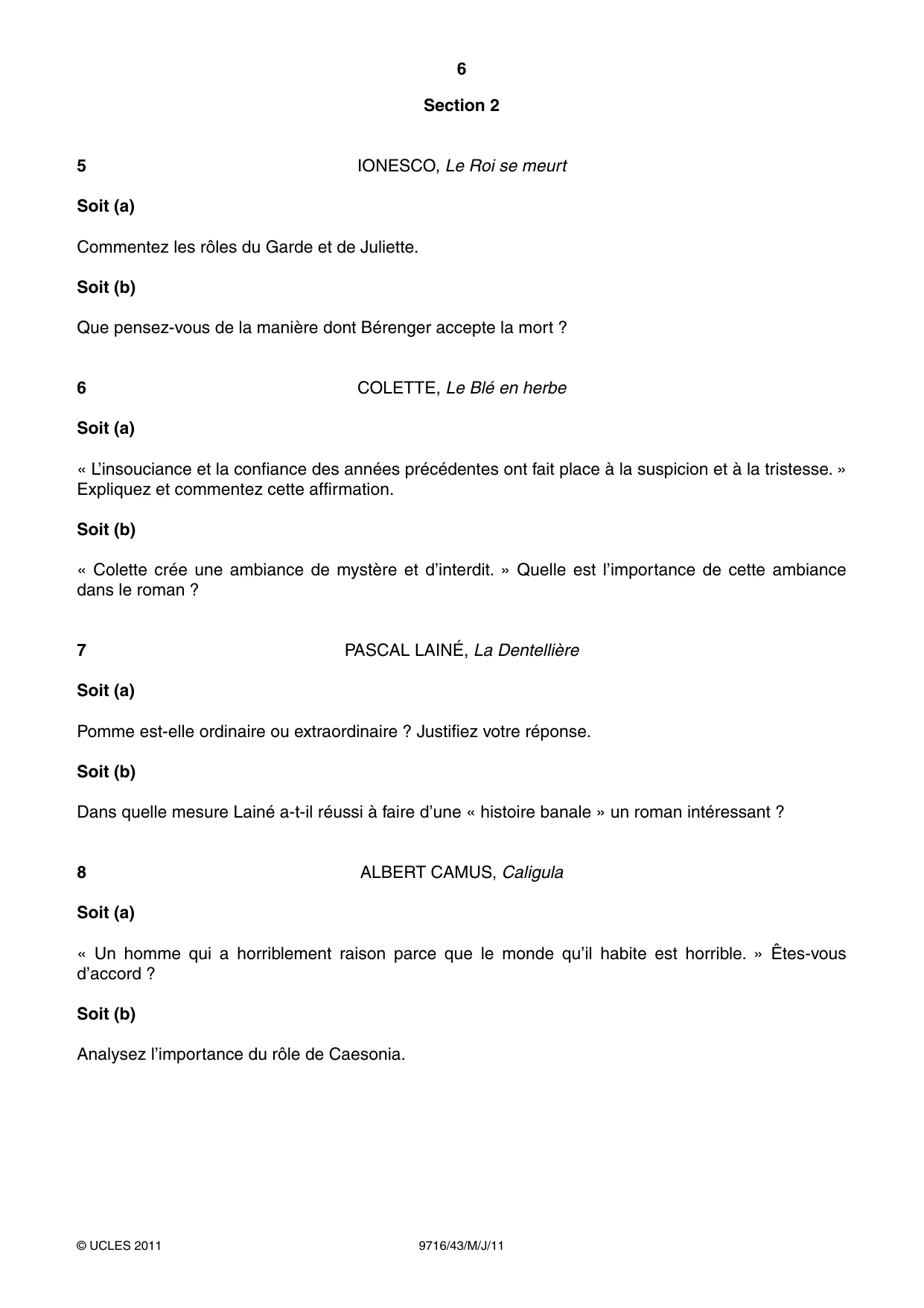 Cambridge A Level French (A Level only) 9716 2011 May/June Paper 4 · Variant 3 question paper, page 6 of 8