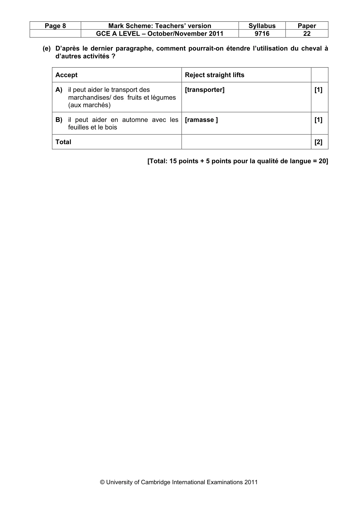 Mark scheme, page 8 of 10