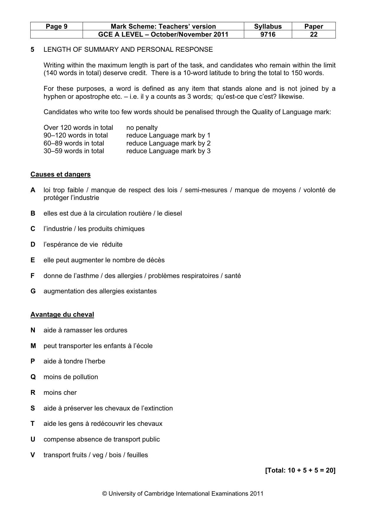 Mark scheme, page 9 of 10
