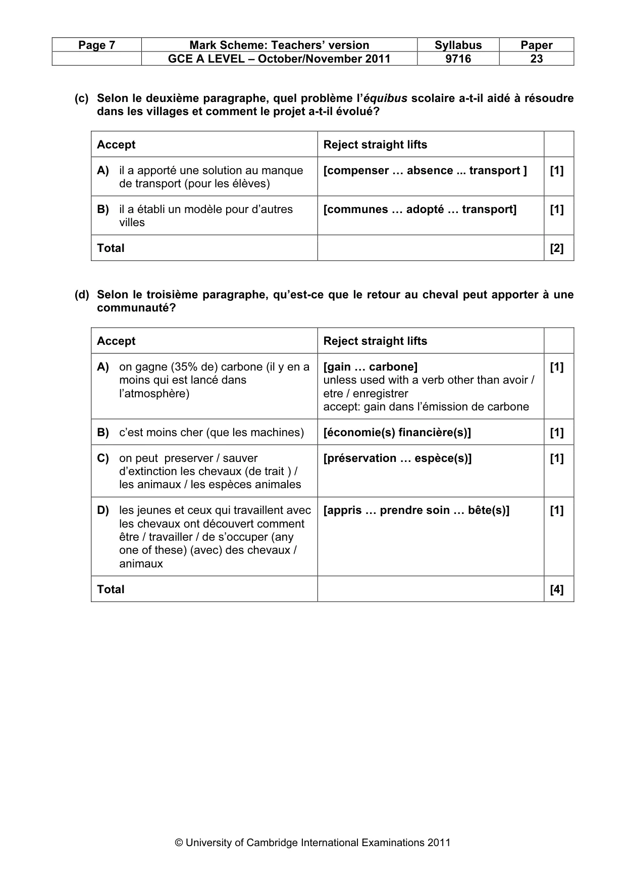 Mark scheme, page 7 of 10