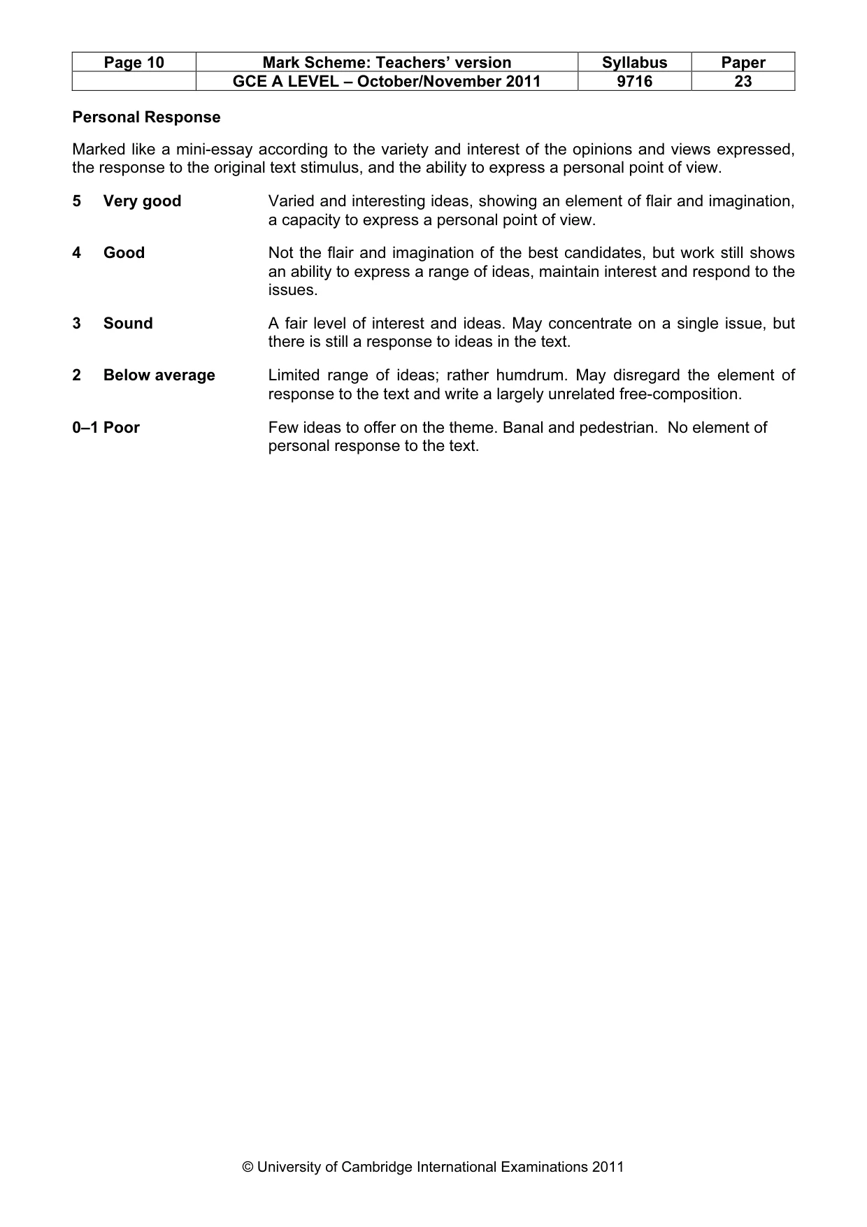 Mark scheme, page 10 of 10