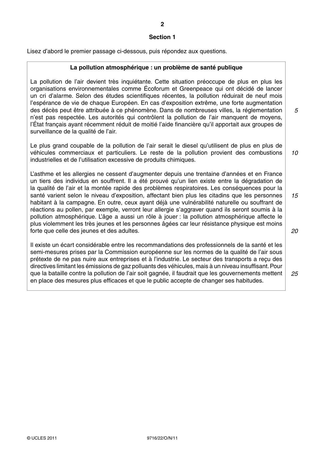 Cambridge A Level French (A Level only) 9716 2011 Oct/Nov Paper 2 · Variant 2 question paper, page 2 of 8