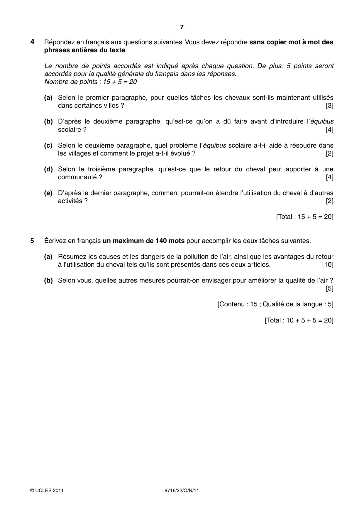 Cambridge A Level French (A Level only) 9716 2011 Oct/Nov Paper 2 · Variant 2 question paper, page 7 of 8