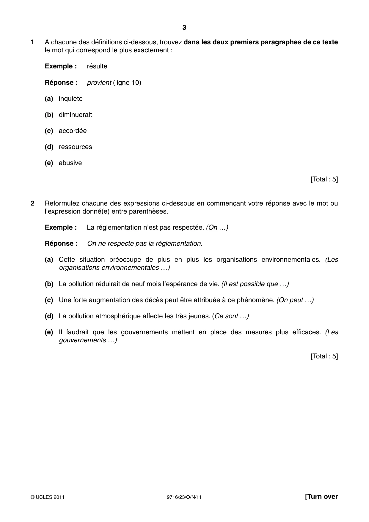Cambridge A Level French (A Level only) 9716 2011 Oct/Nov Paper 2 · Variant 3 question paper, page 3 of 8
