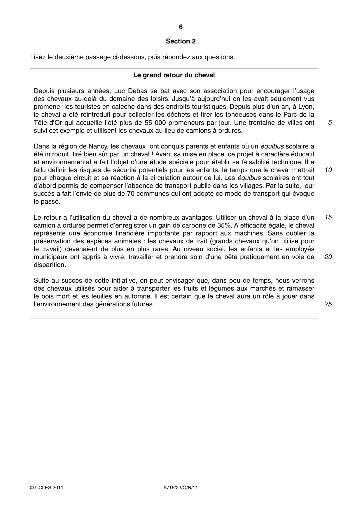 Cambridge A Level French (A Level only) 9716 2011 Oct/Nov Paper 2 · Variant 3 question paper, page 6 of 8